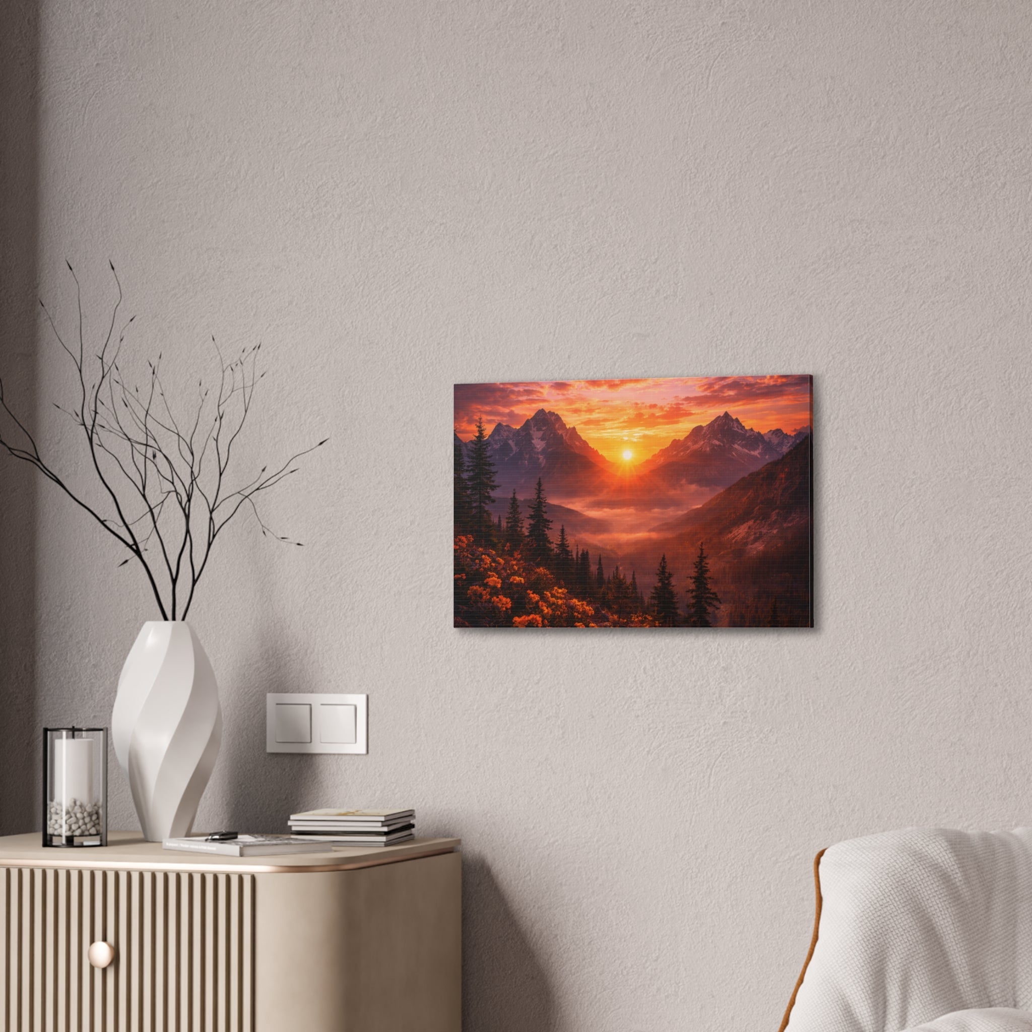 Sunset Mountain Canvas Wall Art — Majestic Alpine Sunrise Landscape