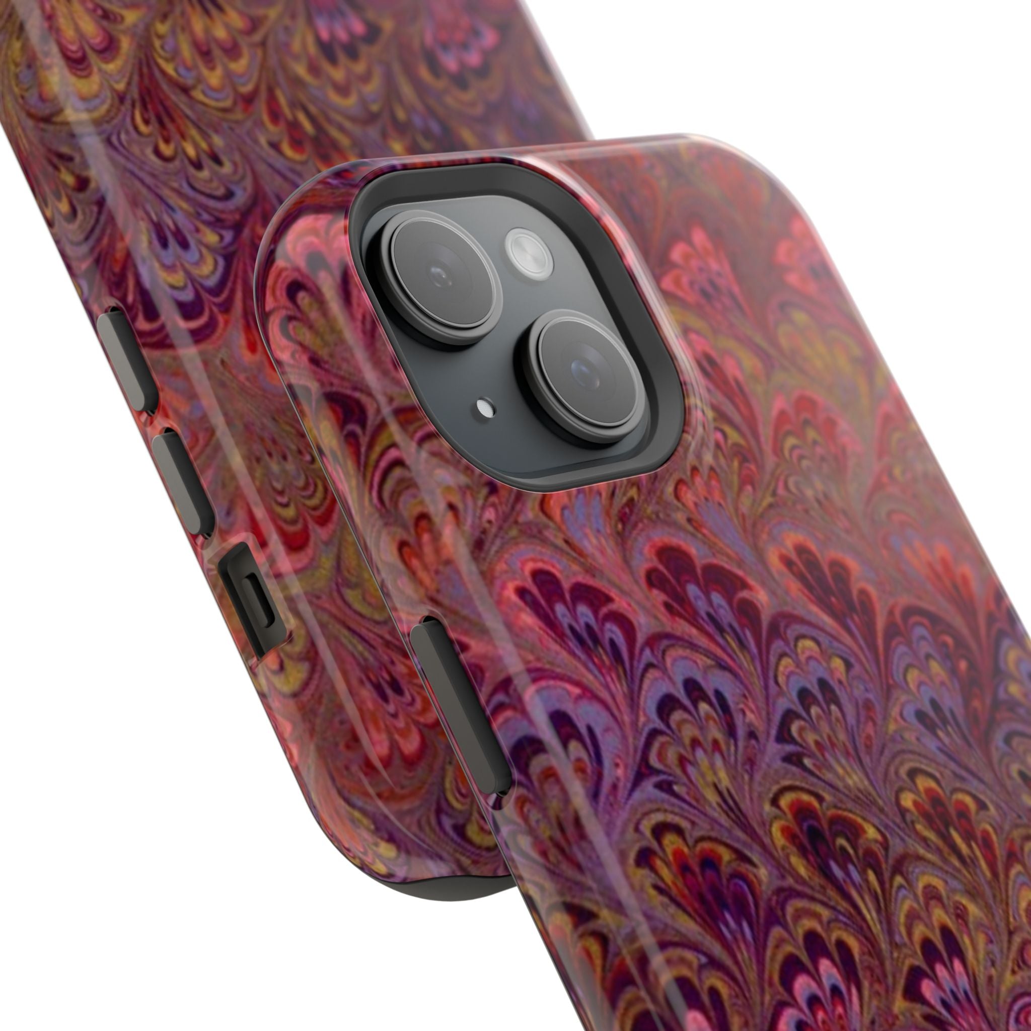 Red, Burgundy, Lavender Italian Peacock Feather Design Phone Case