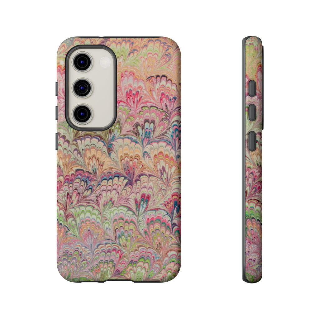 Pastel Pink + Green Feather Marbled Phone Case - Dual Layer Phone Cover