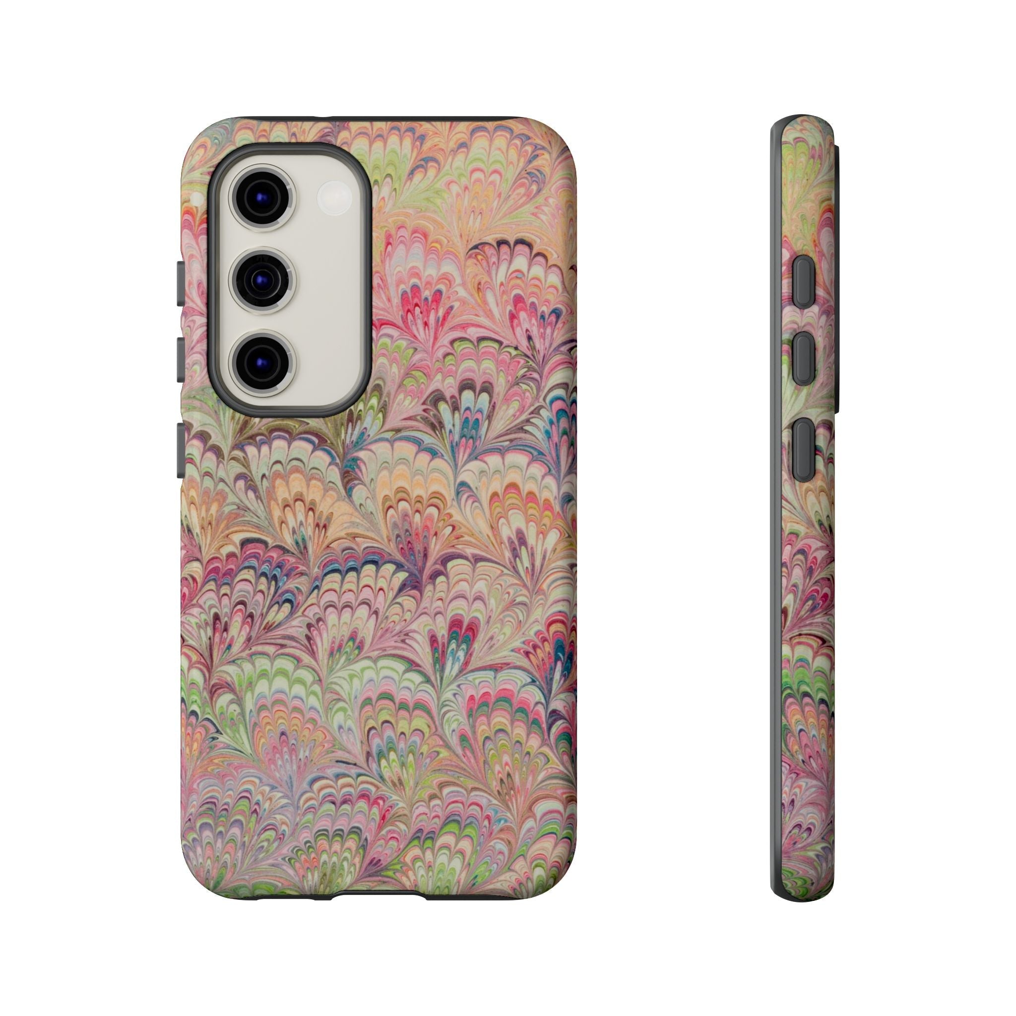 Pastel Pink + Green Feather Marbled Phone Case - Dual Layer Phone Cover