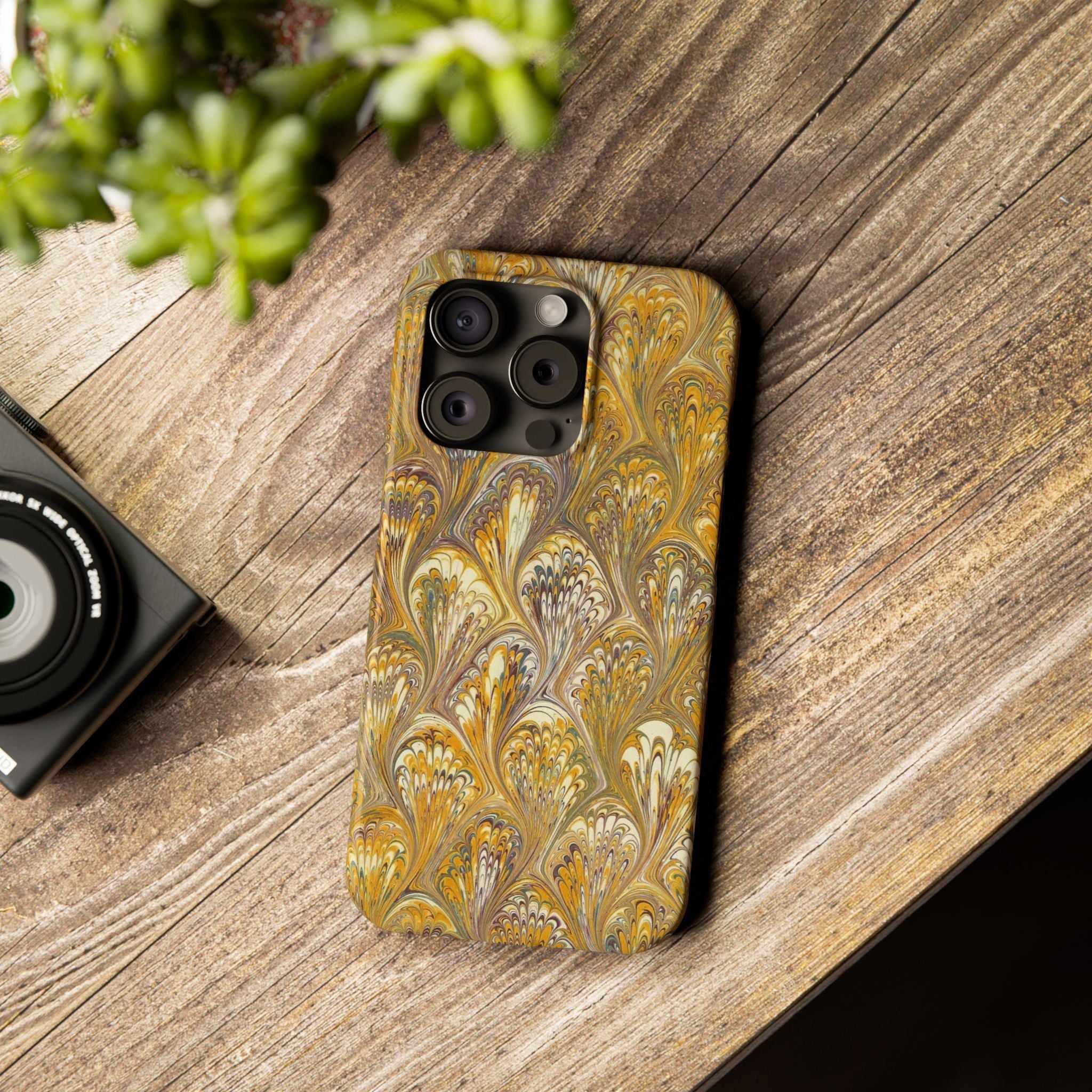 Golden Yelllow Hand-Marbled Florentine Italian Phone Case for iPhone 17 and all sizes