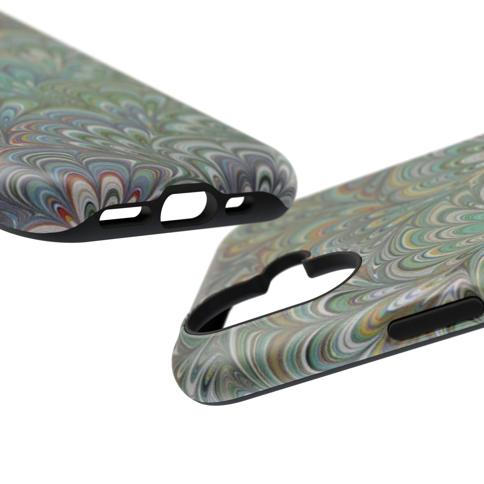 iPhone17 + All Models Phone Cases, Italian Peacock Feather Design, Stylish Impact-Resistant Shell, Protective Cover, Green Peacock Print