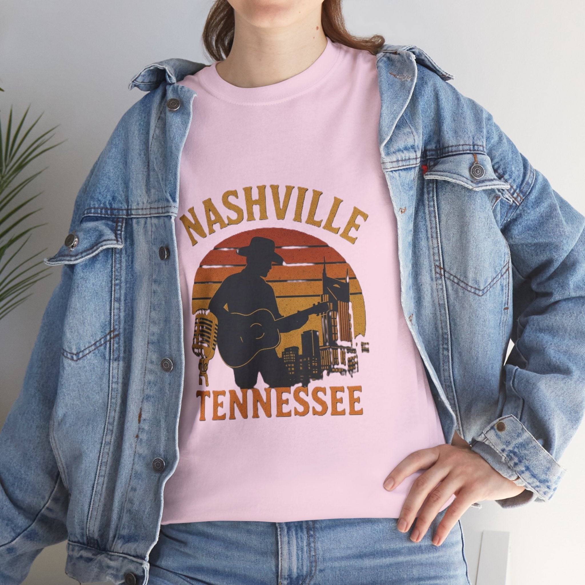Nashville Tennessee Guitar Silhouette Tee — Retro Sunset Country Music T-Shirt
