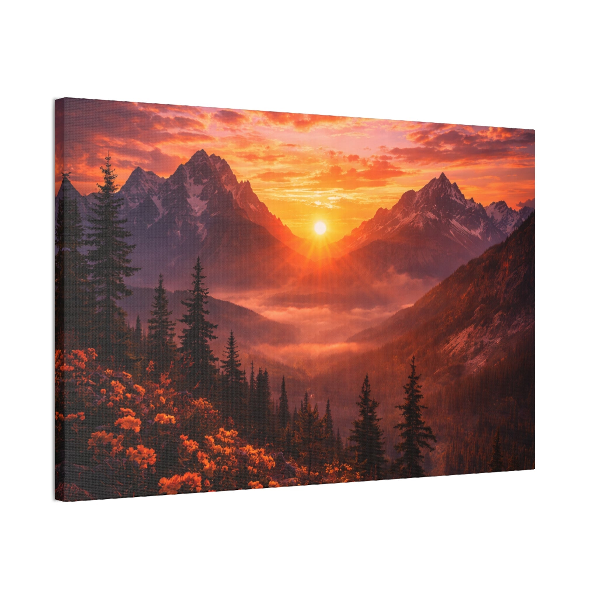 Sunset Mountain Canvas Wall Art — Majestic Alpine Sunrise Landscape