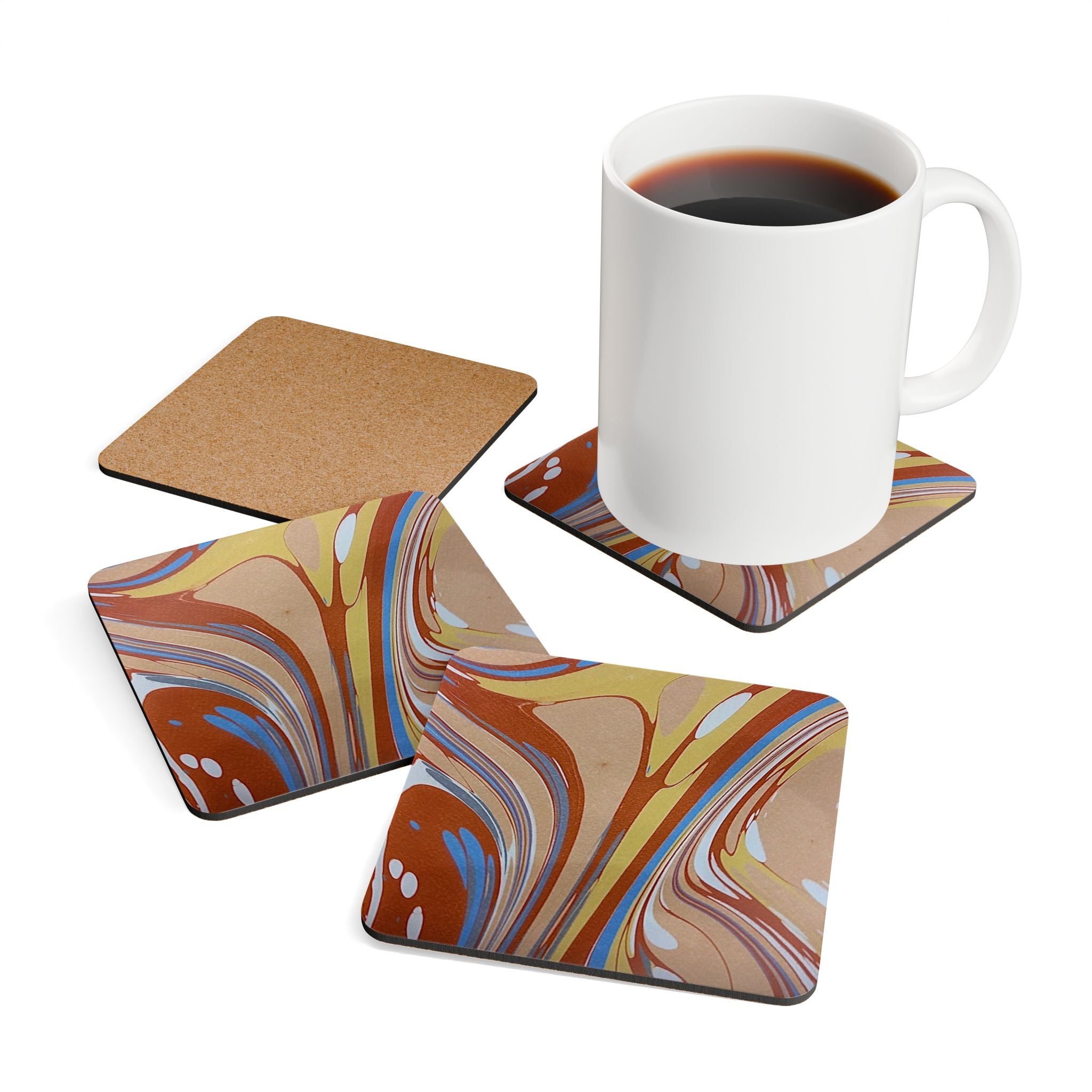 Italian Marbled Cork Coaster Set, Modern Minimalist Drink Coasters (4-Pack)