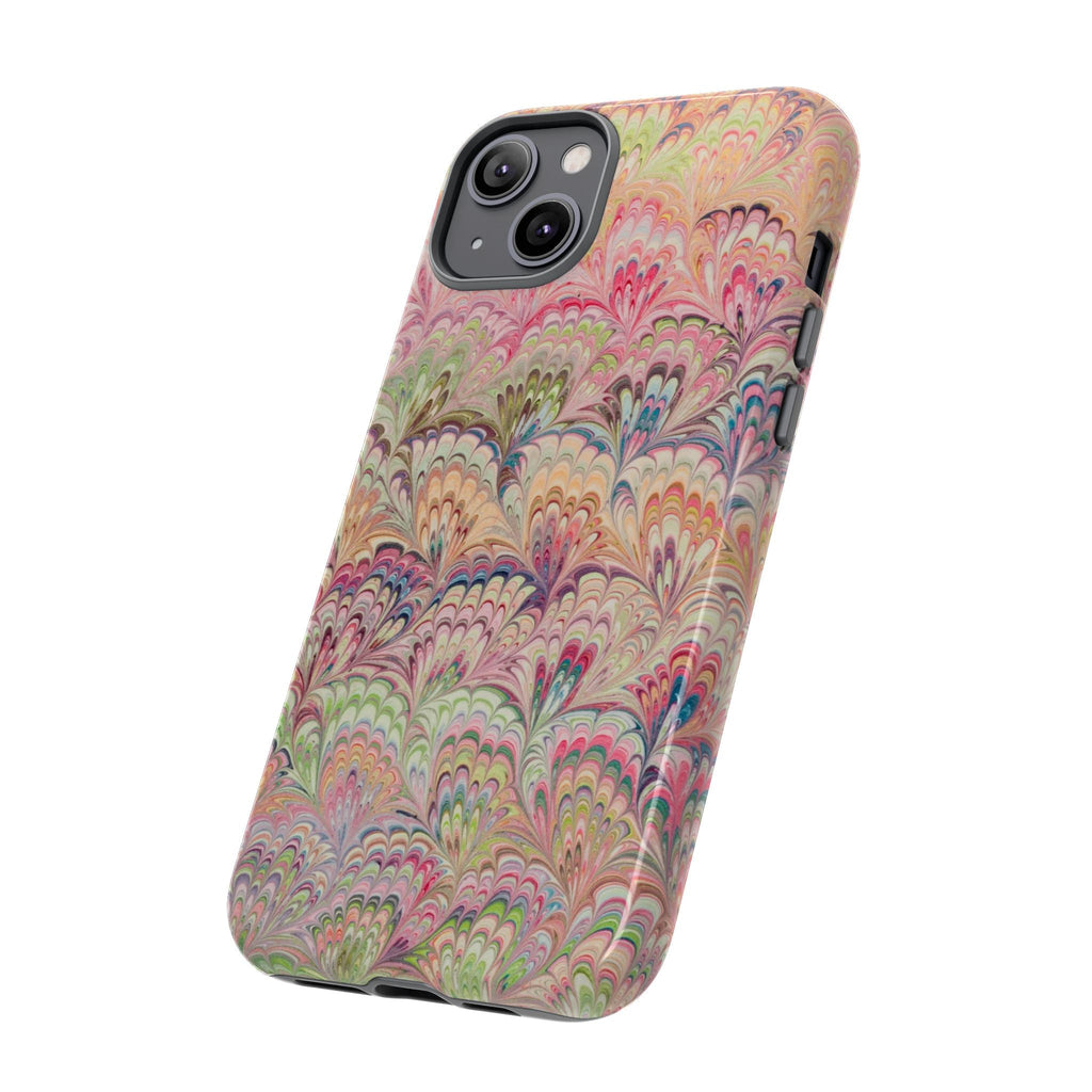 Pastel Pink + Green Feather Marbled Phone Case - Dual Layer Phone Cover