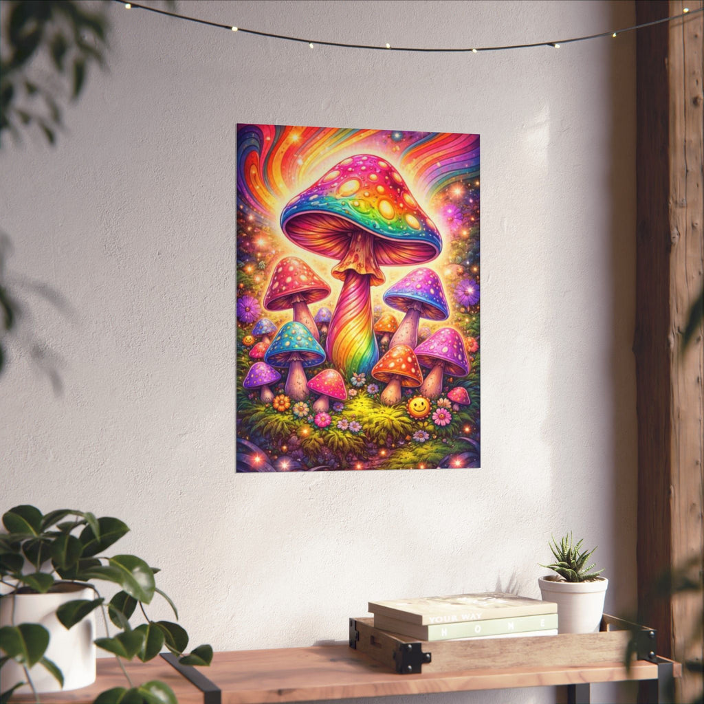 Psychedelic Rainbow Mushroom Poster