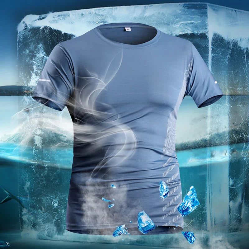 Mens Summer Ice Silk Thin Top Reflective Quick Dry Short Sleeve Fitness/Sports shirt