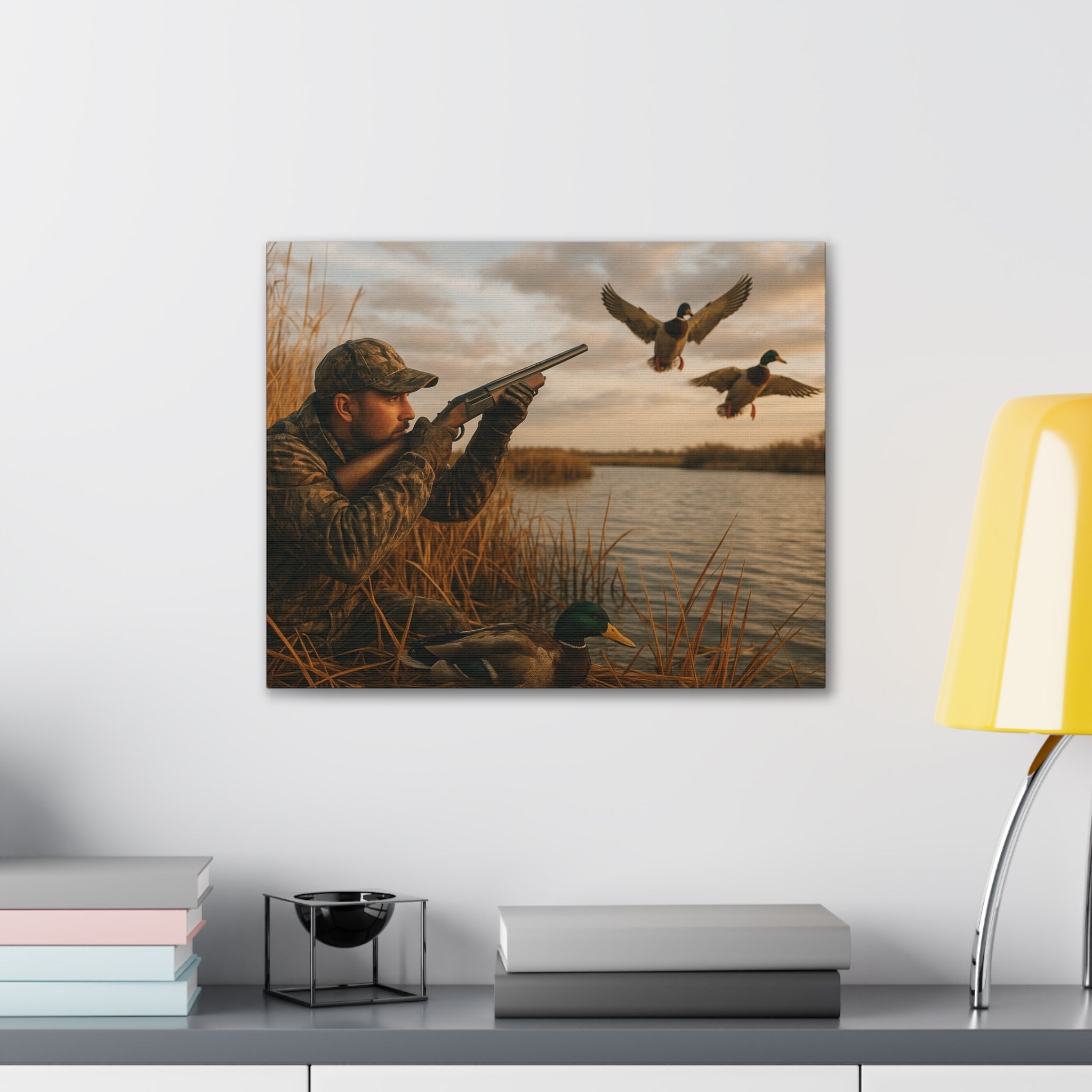 Duck Hunting Canvas Print — Waterfowl Blind Scene Stretched Wall Art