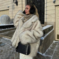 2026 Winter Oversized Gradient Fur Coat Thick Warm Outerwear Fluffy Faux Fox Fur Jacket