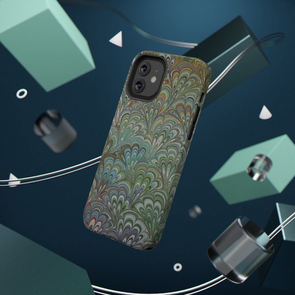iPhone17 + All Models Phone Cases, Italian Peacock Feather Design, Stylish Impact-Resistant Shell, Protective Cover, Green Peacock Print
