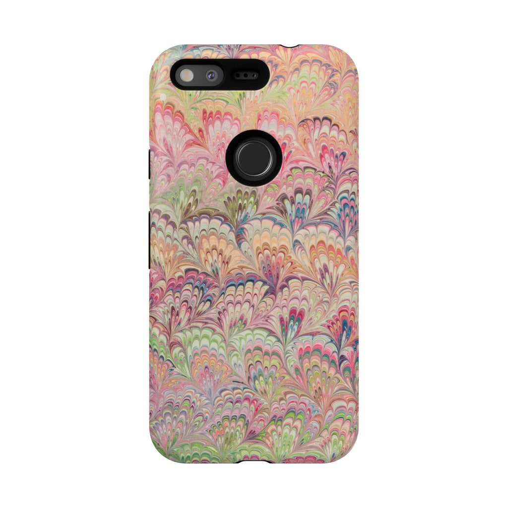 Pastel Pink + Green Feather Marbled Phone Case - Dual Layer Phone Cover