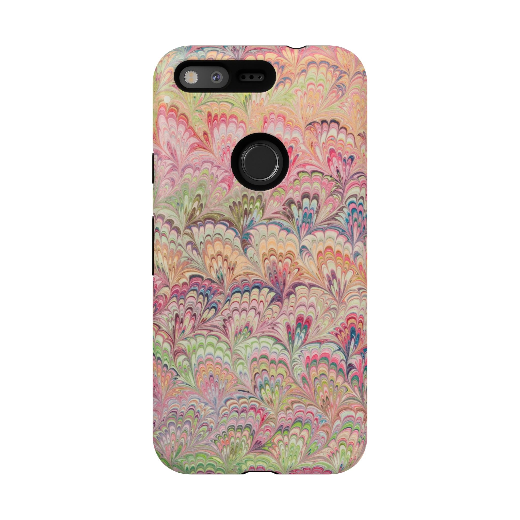 Pastel Pink + Green Feather Marbled Phone Case - Dual Layer Phone Cover