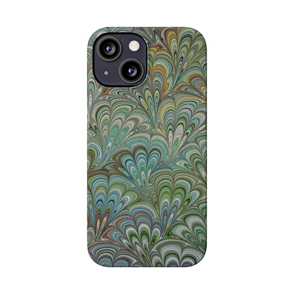 Deep Green Peacock Italian Marbled Design, Italy Feather Phone Case