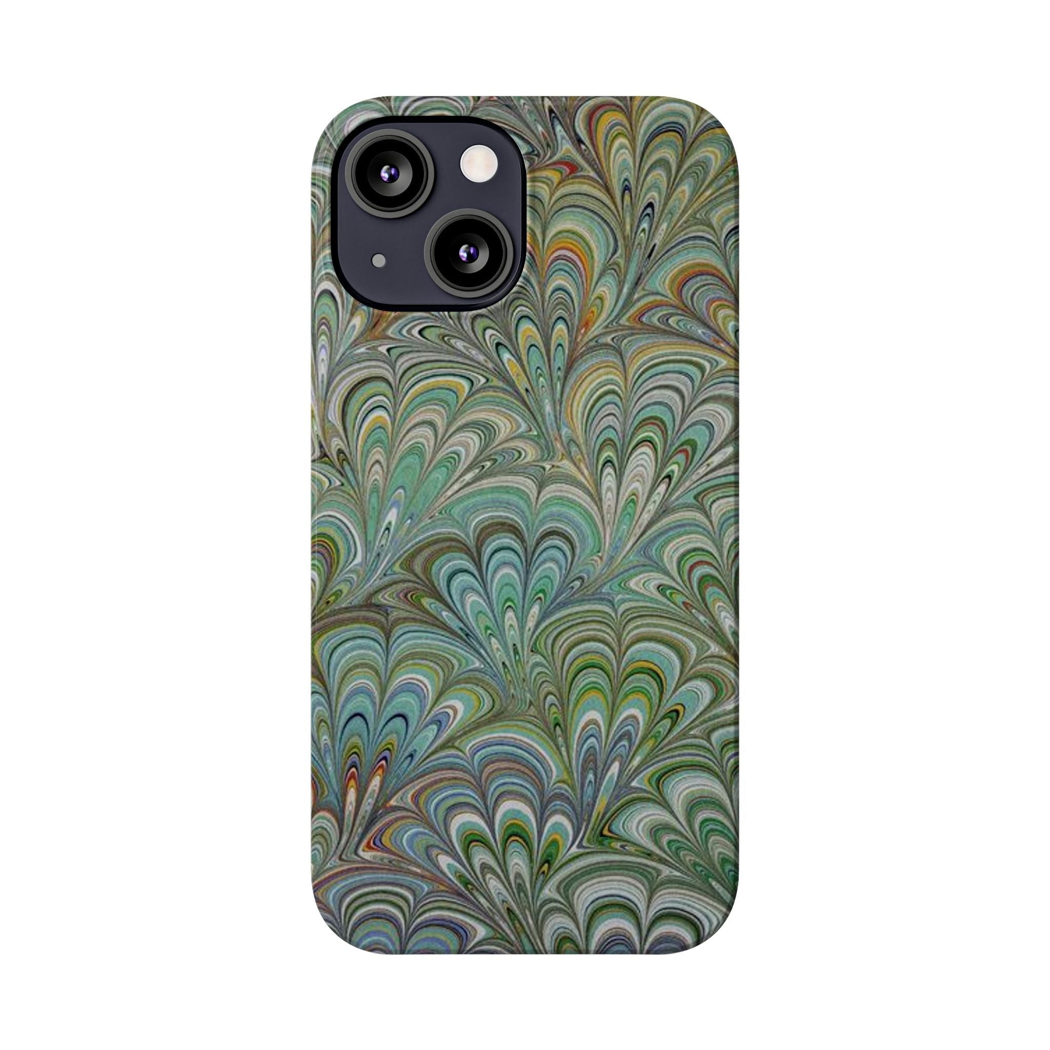 Deep Green Peacock Italian Marbled Design, Italy Feather Phone Case