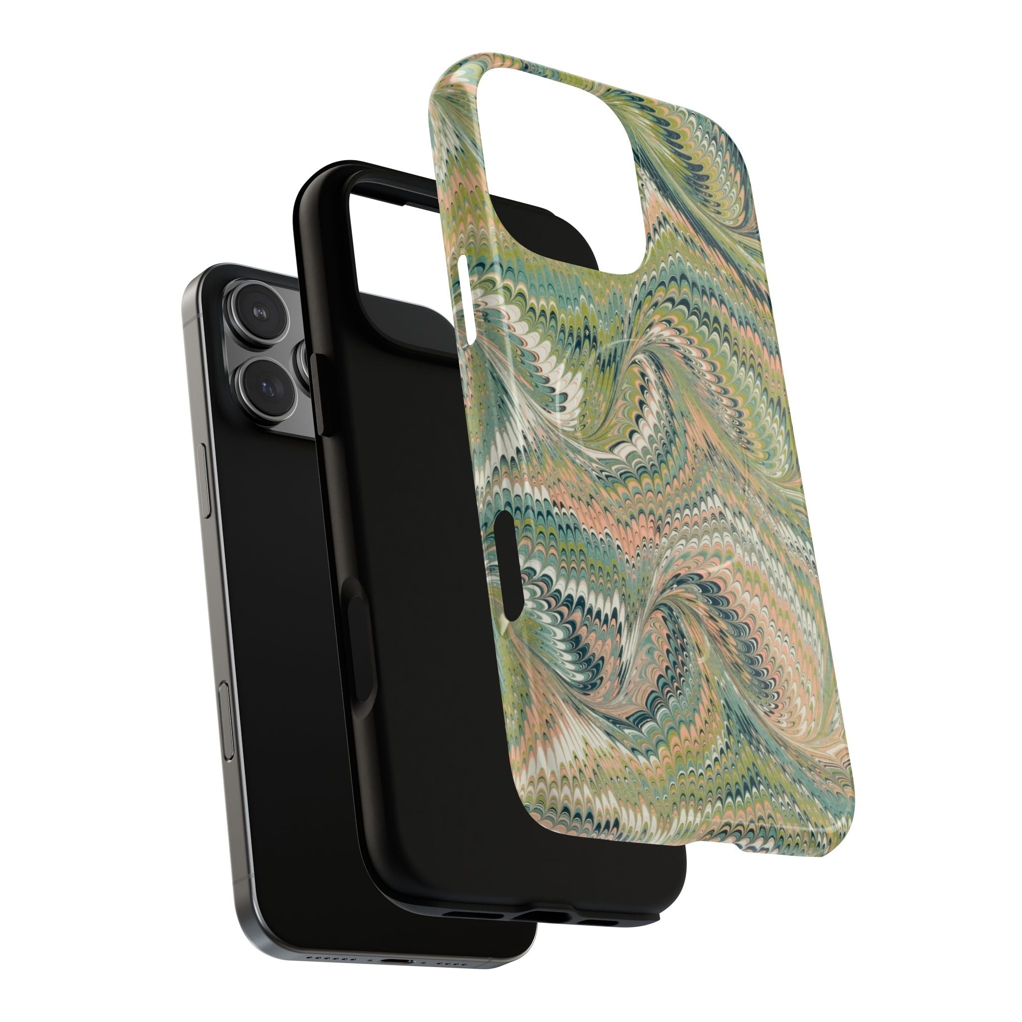 Florentine Marble iPhone Case | Inspired by Florence | Italian Marbled Paper Technique | Artisanal Green Swirl | Dual-Layer Protective Case | Matte or Glossy