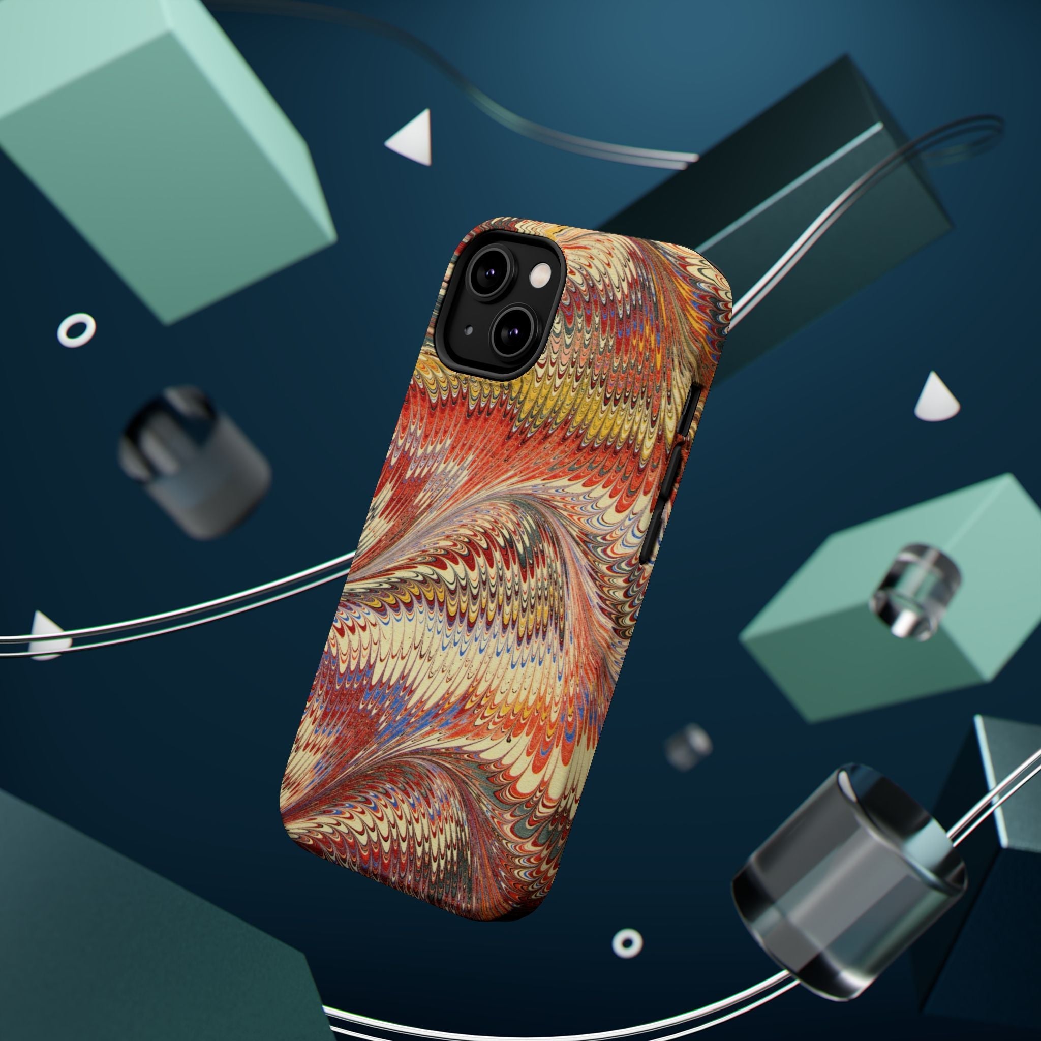 Rust + Gold Italian Marbled Design Magnetic MAG SAFE - Dual Layer Case - Glossy or Matte