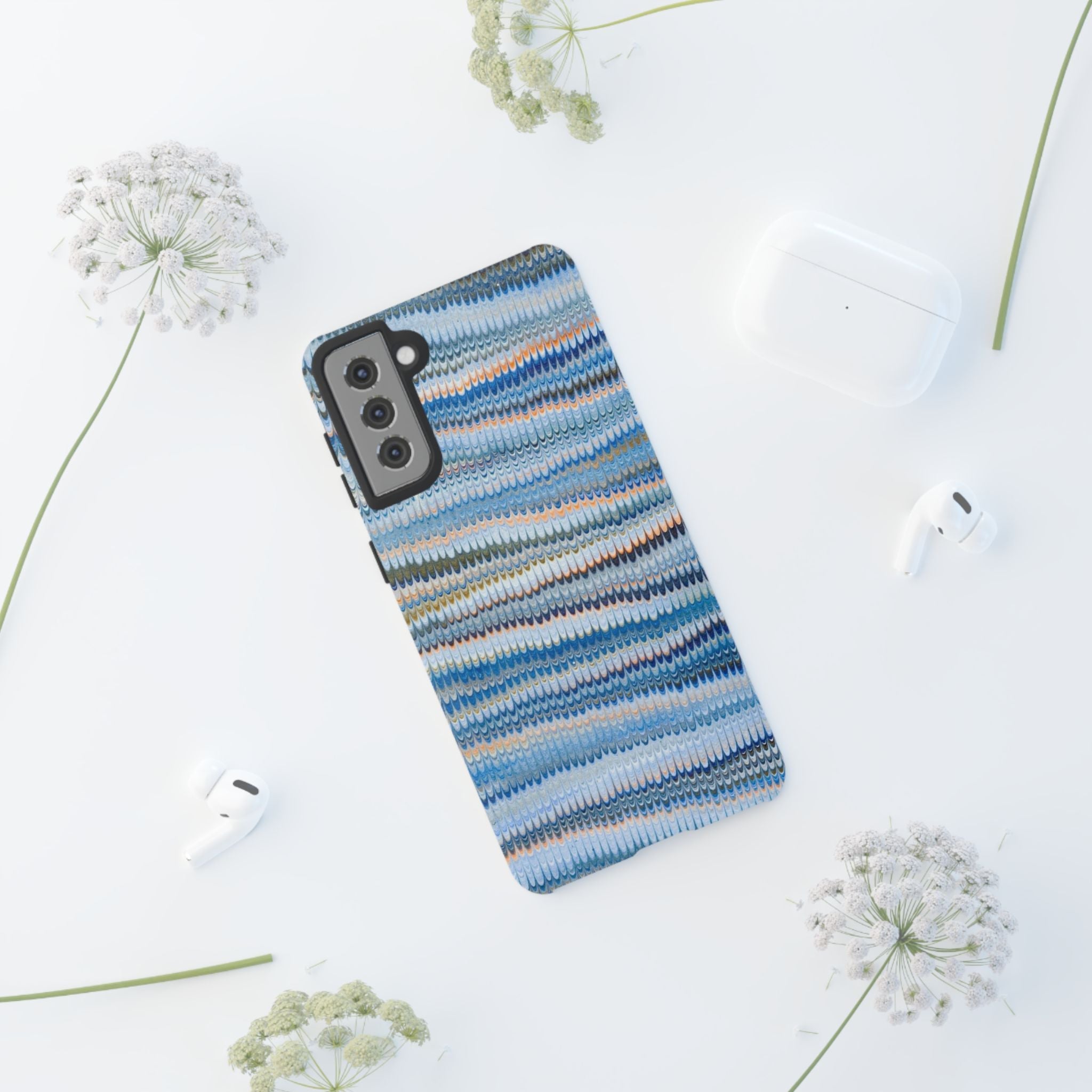 Blue Marbled Phone Cases iPhone 16 + Samsung + Apple + Google - all models, Vintage Marbled Design - Tough Cases