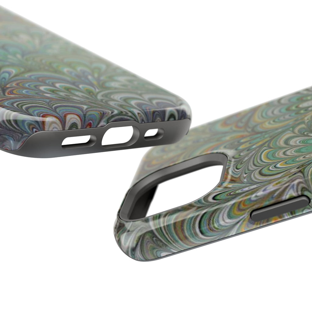 iPhone17 + All Models Phone Cases, Italian Peacock Feather Design, Stylish Impact-Resistant Shell, Protective Cover, Green Peacock Print