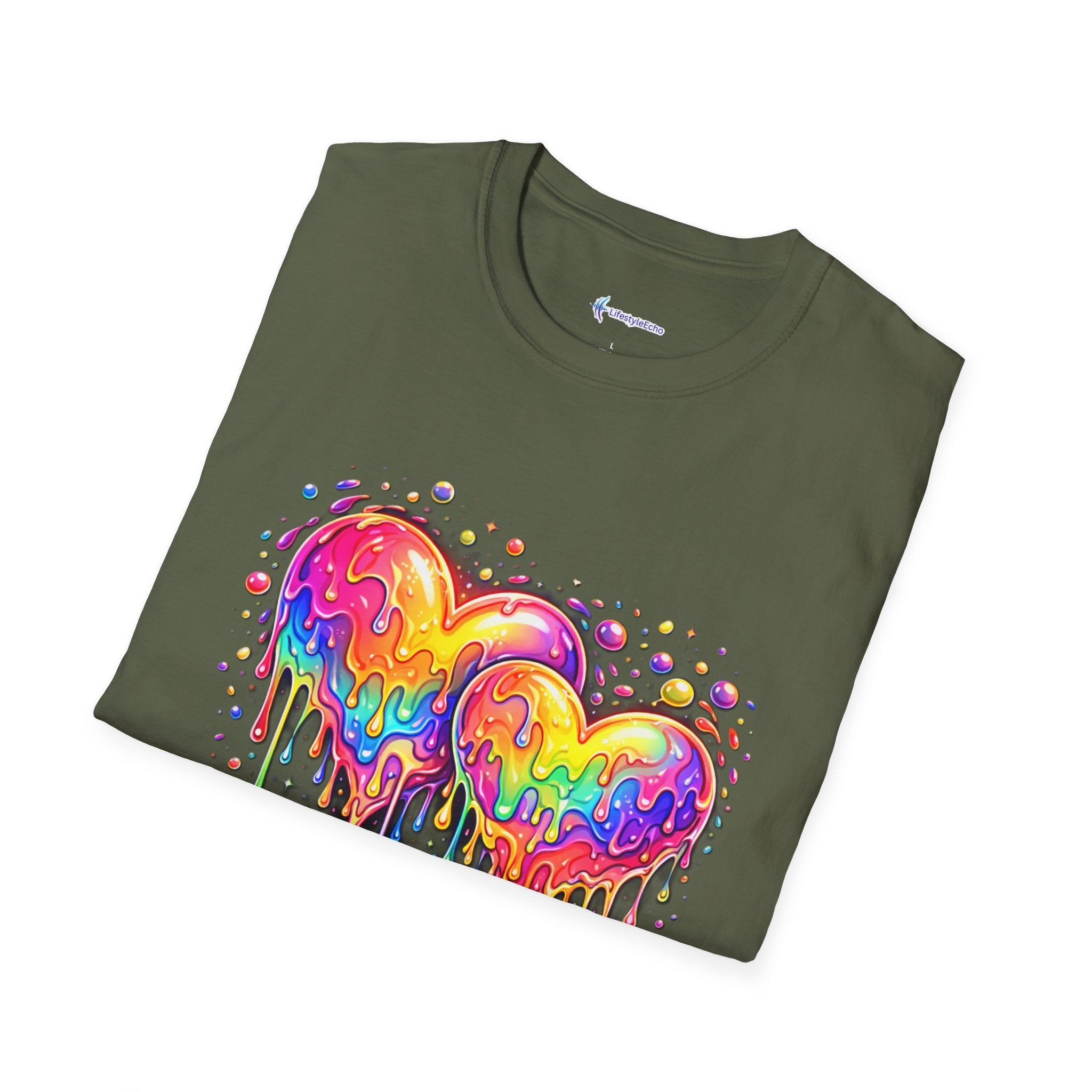 Melting Hearts Tee - Vibrant Double Heart Graphic T-Shirt