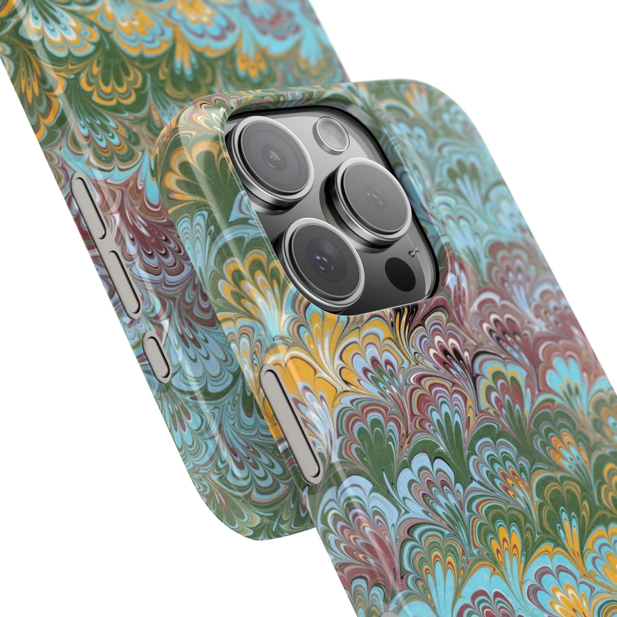 Phone Case with Design from Italy - Marbled "Peacock" Design, Green, Blue, Multi-Color Slim Phone Cases