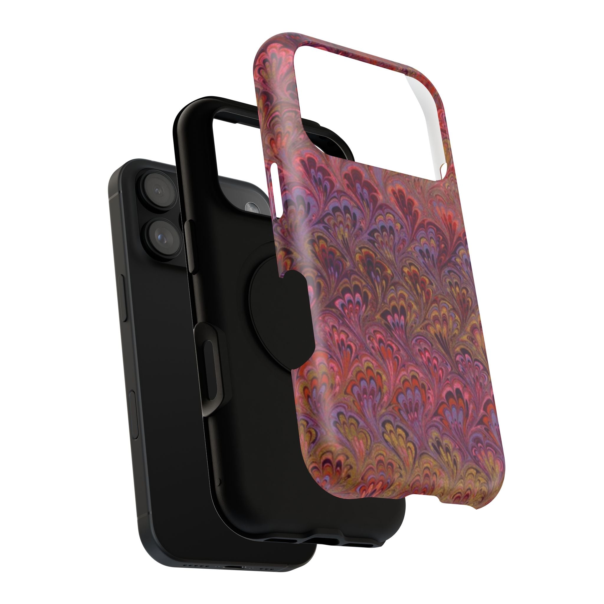 Red, Burgundy, Lavender Italian Peacock Feather Design Phone Case