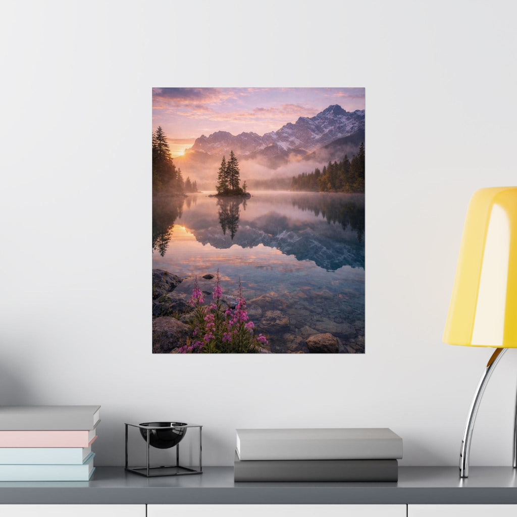 Matte Vertical Poster — Serene Mountain Lake Sunset Landscape