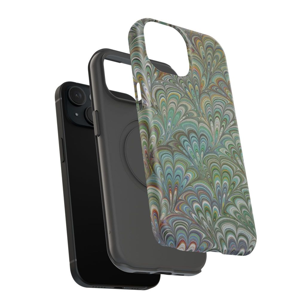 iPhone17 + All Models Phone Cases, Italian Peacock Feather Design, Stylish Impact-Resistant Shell, Protective Cover, Green Peacock Print