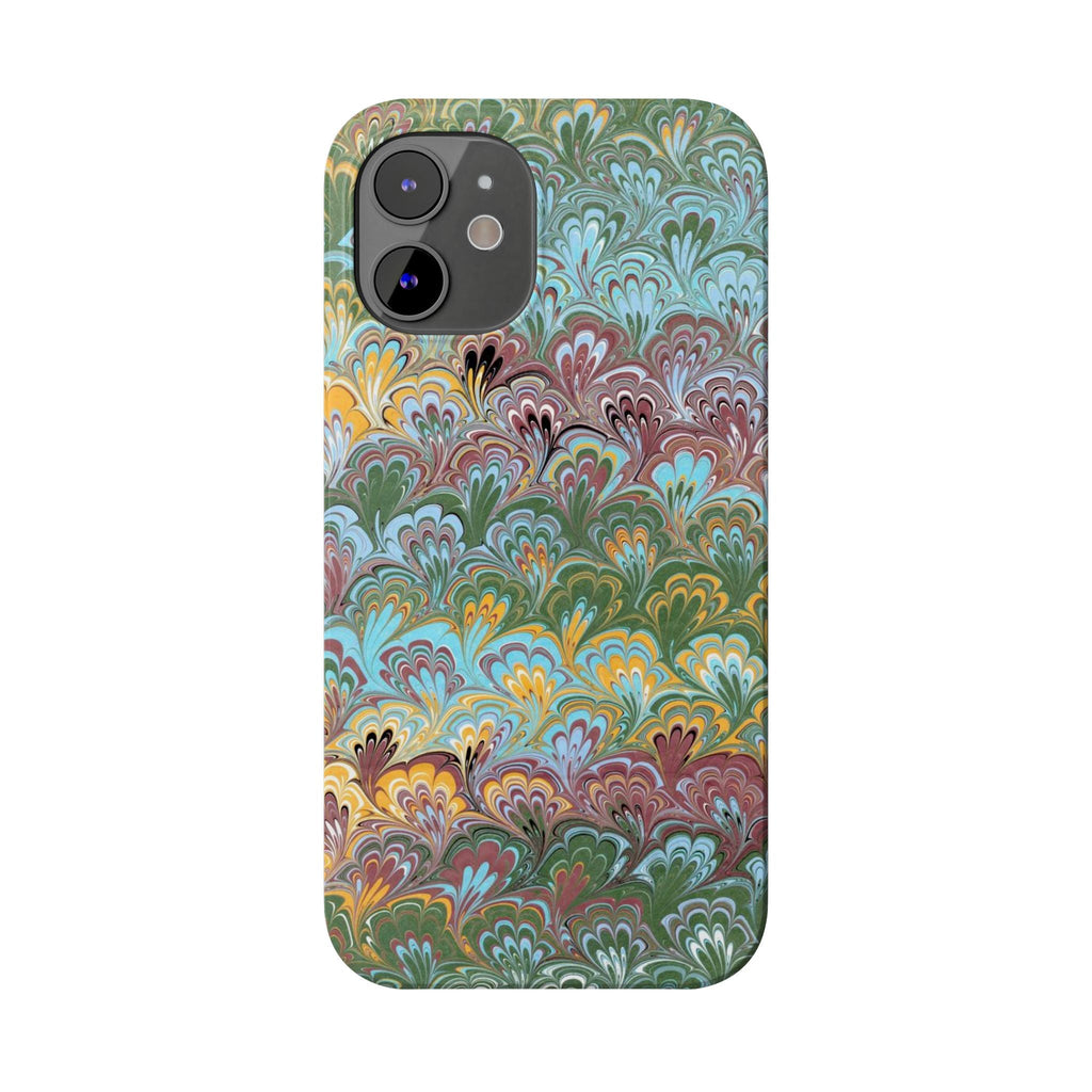 Phone Case with Design from Italy - Marbled "Peacock" Design, Green, Blue, Multi-Color Slim Phone Cases