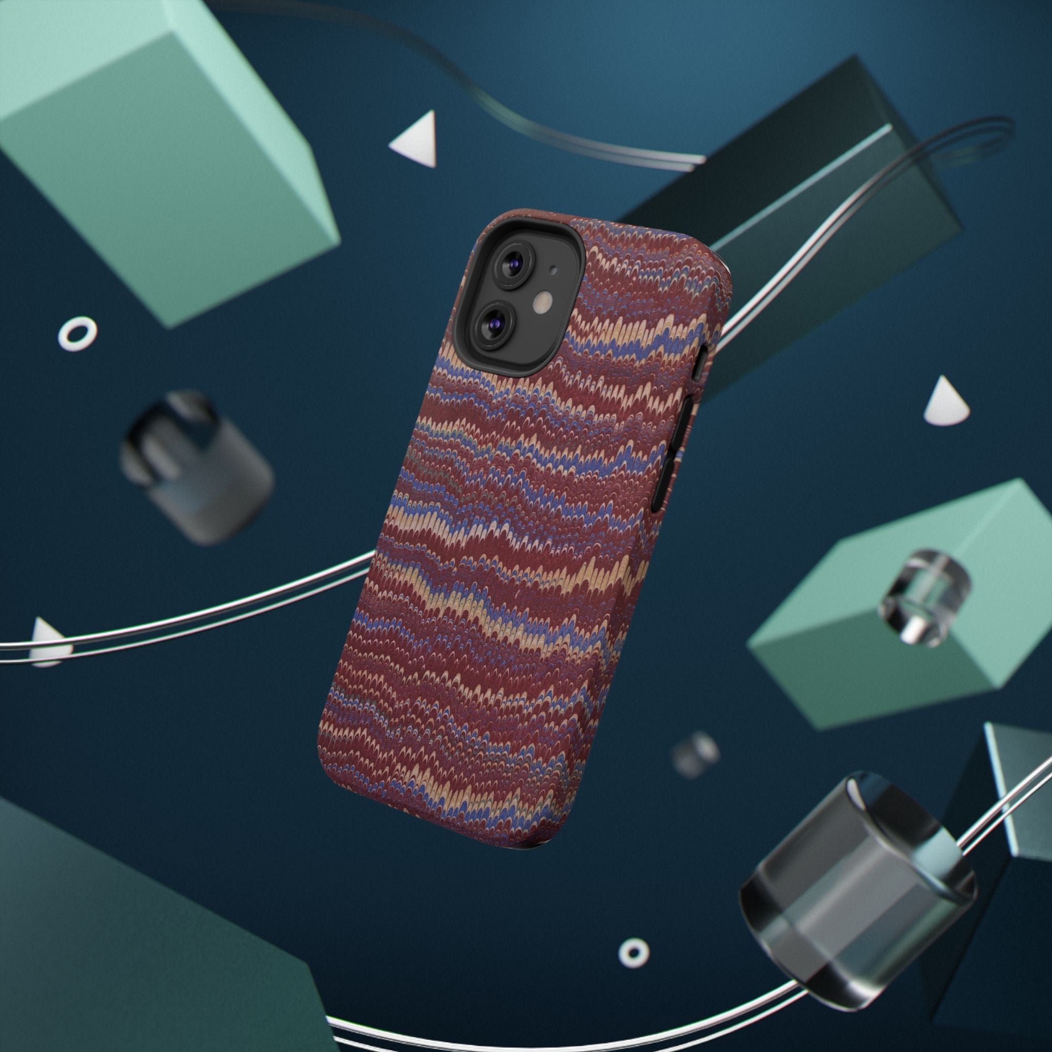 Burgundy and Blue Hues Italian Vintage Marble Design Phone Case for Apple + Samsung