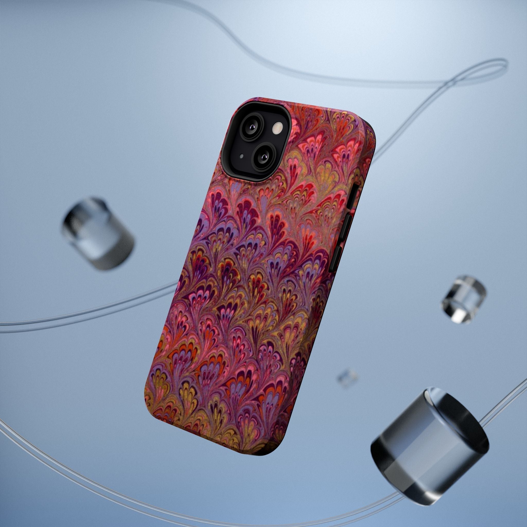 Red, Burgundy, Lavender Italian Peacock Feather Design Phone Case