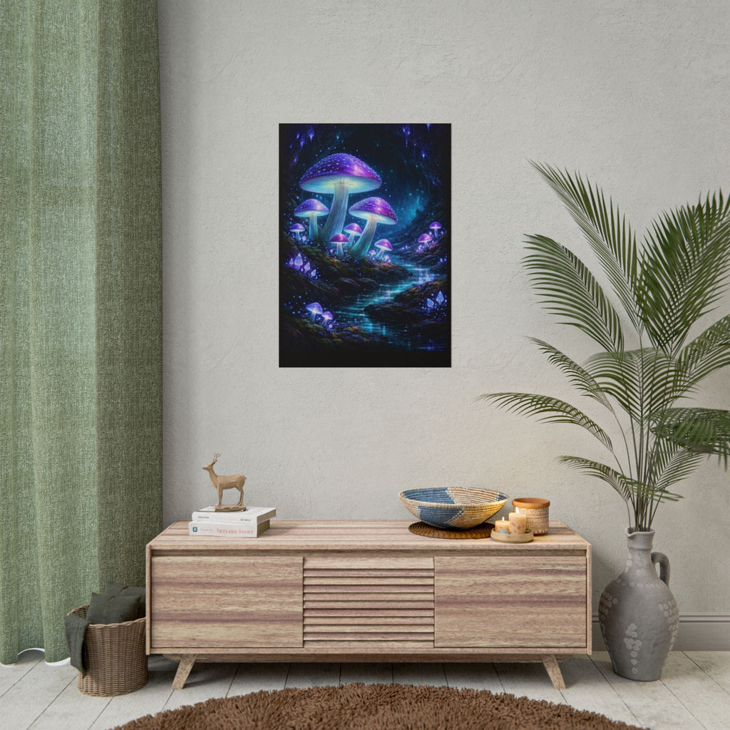 Fantasy Mushroom Poster — Glowing Purple Forest Rolled Art Print