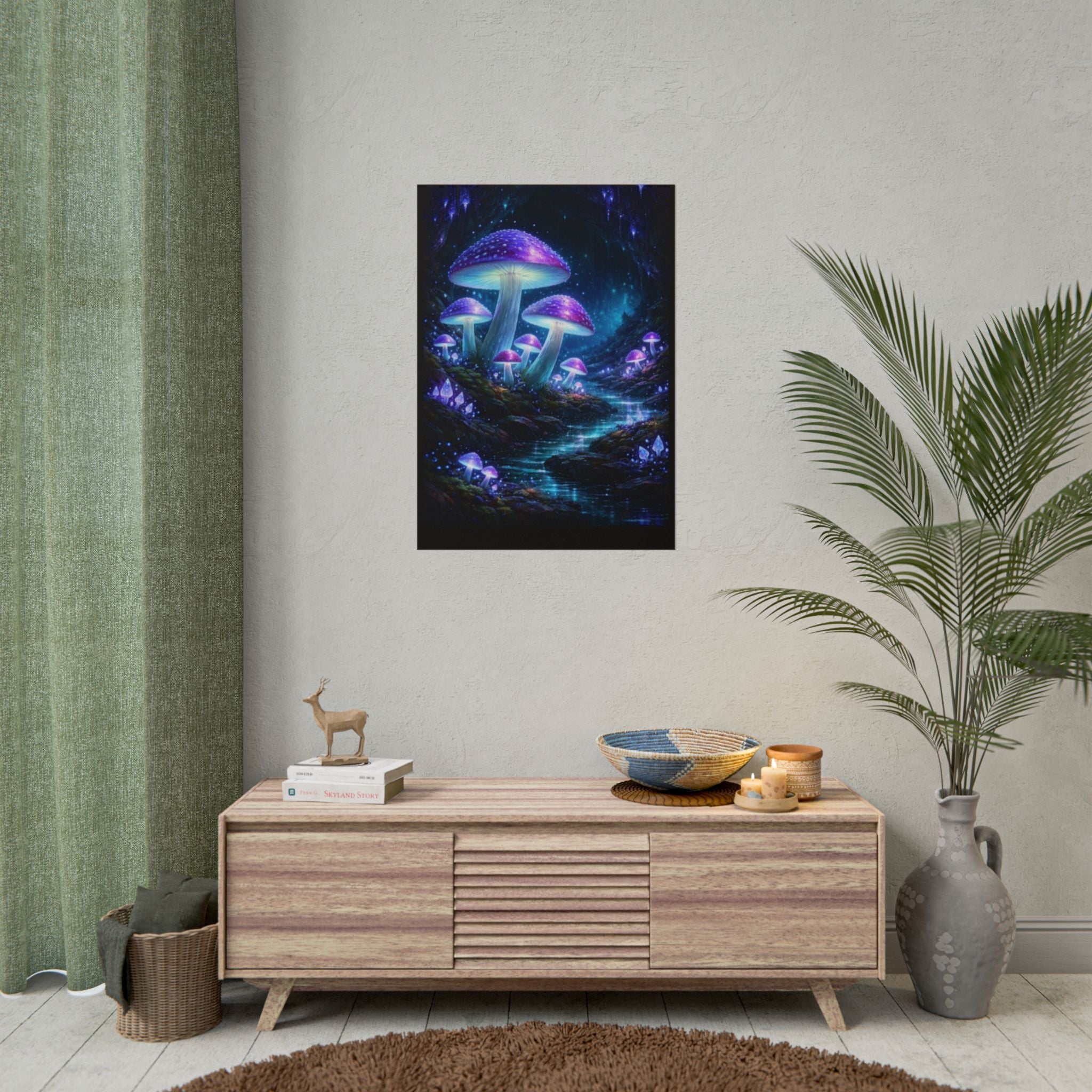 Fantasy Mushroom Poster — Glowing Purple Forest Rolled Art Print