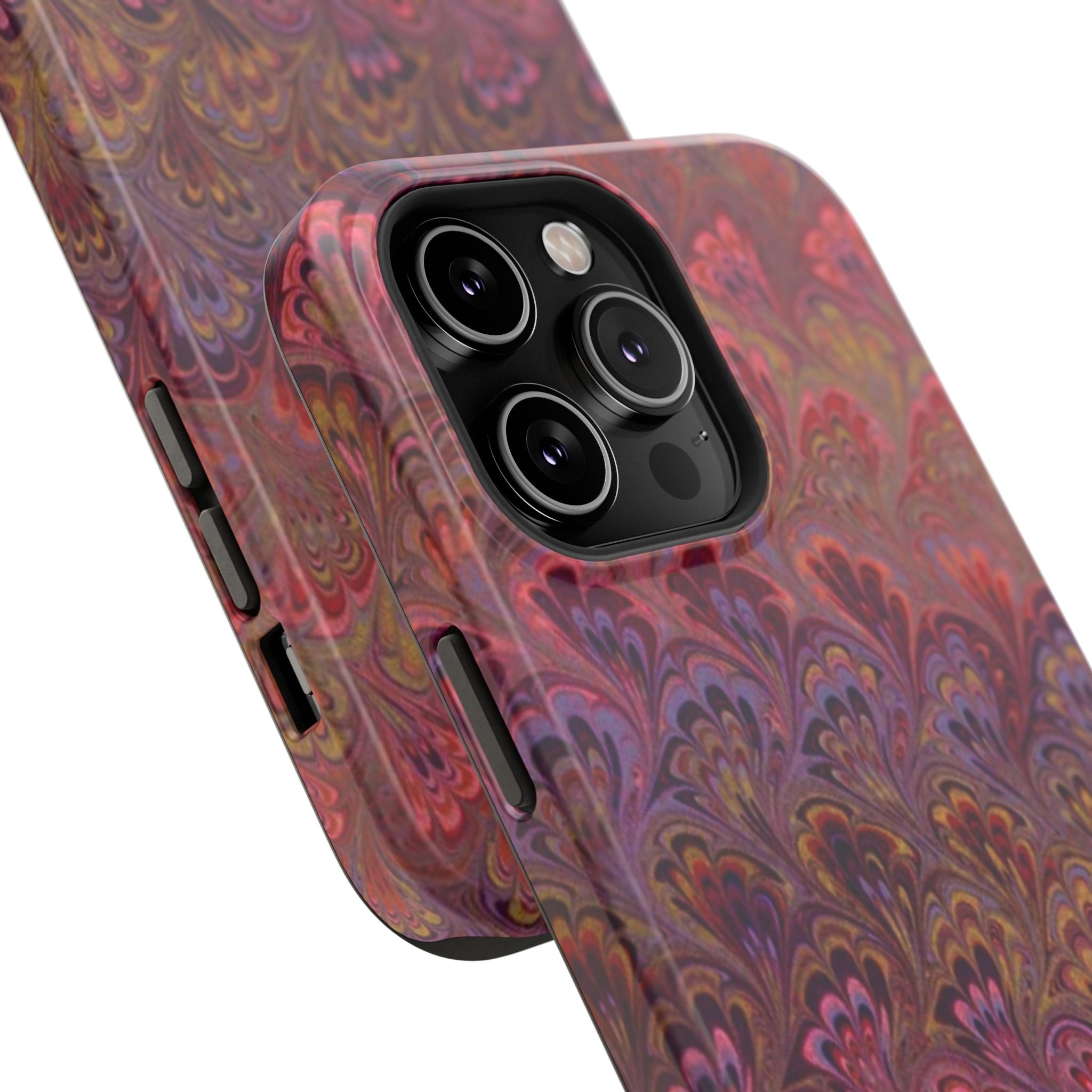 Red, Burgundy, Lavender Italian Peacock Feather Design Phone Case