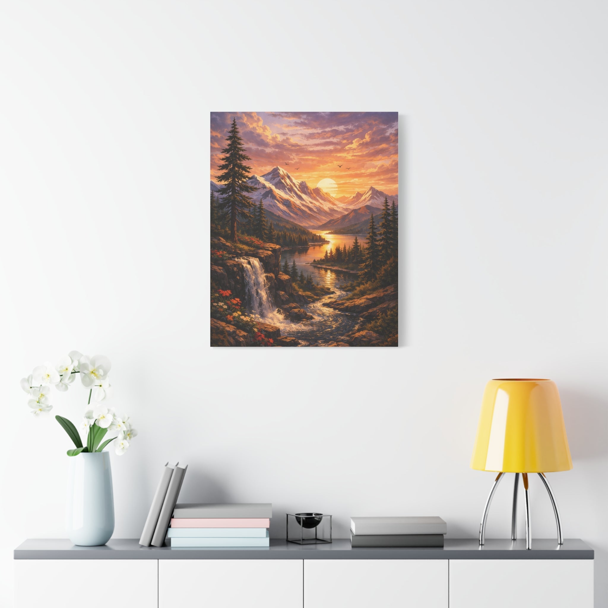 Sunset Mountain Landscape Canvas Print — Stretched Matte Wall Art
