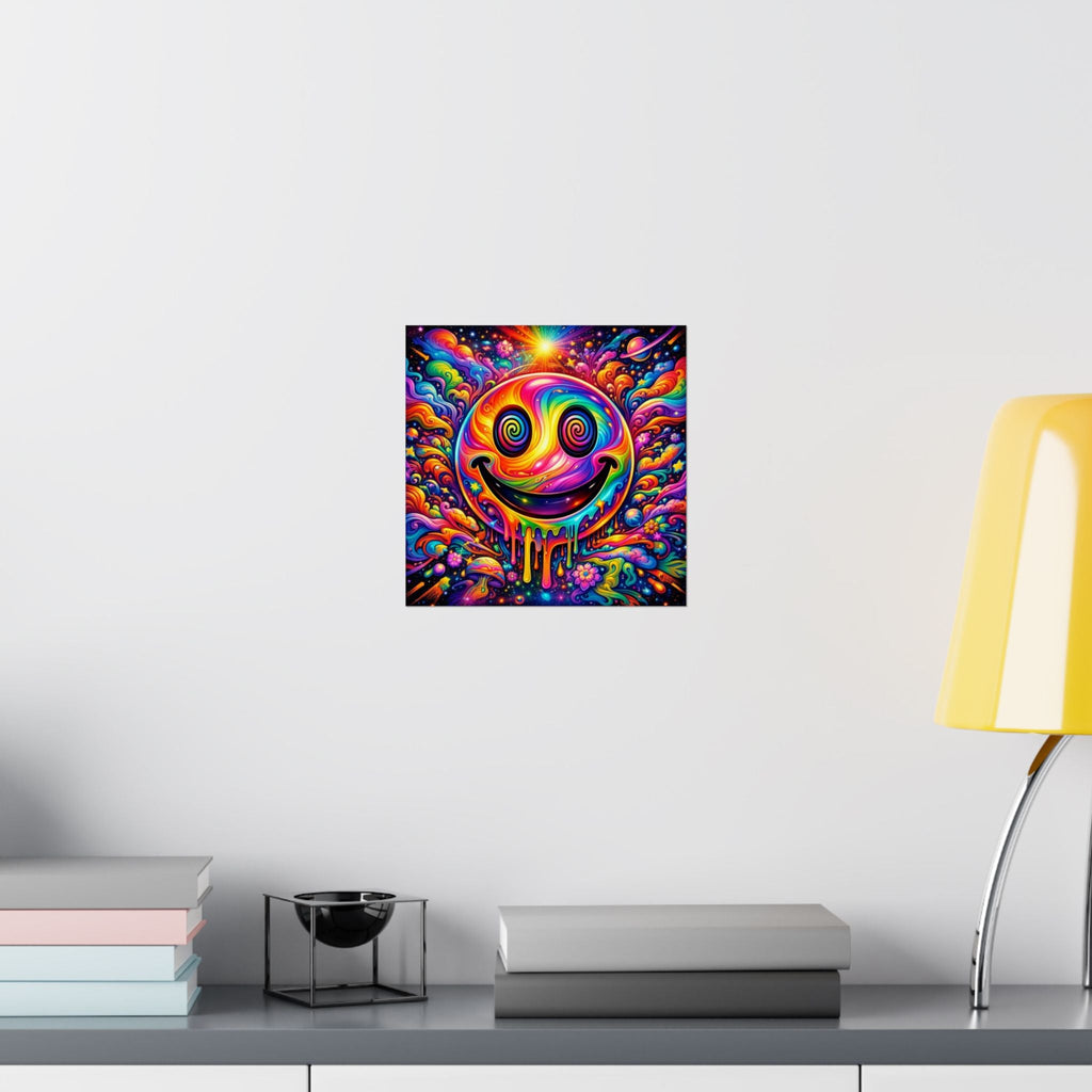 Psychedelic Drippy Smiley Matte Poster — Vibrant Rainbow Wall Art