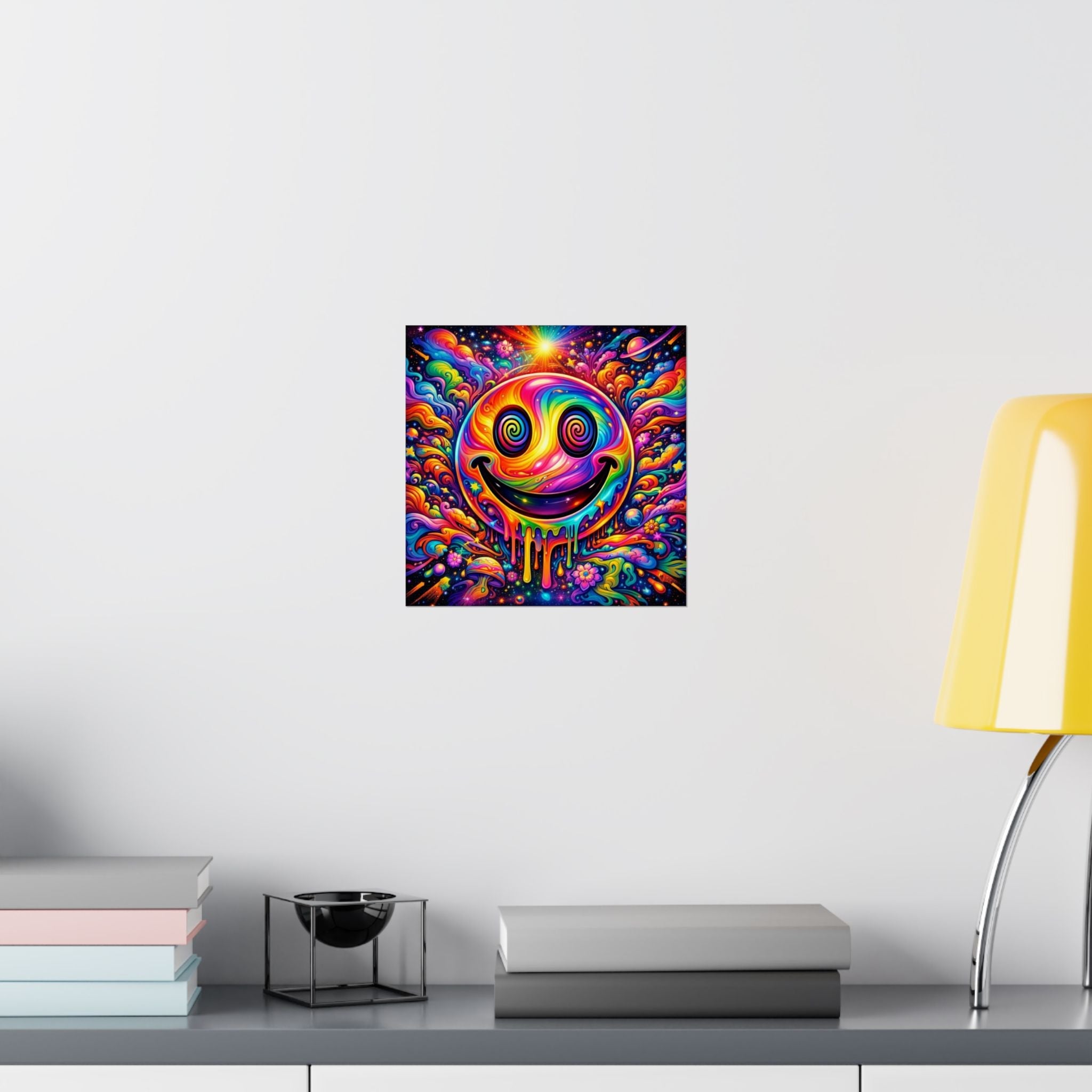 Psychedelic Drippy Smiley Matte Poster — Vibrant Rainbow Wall Art
