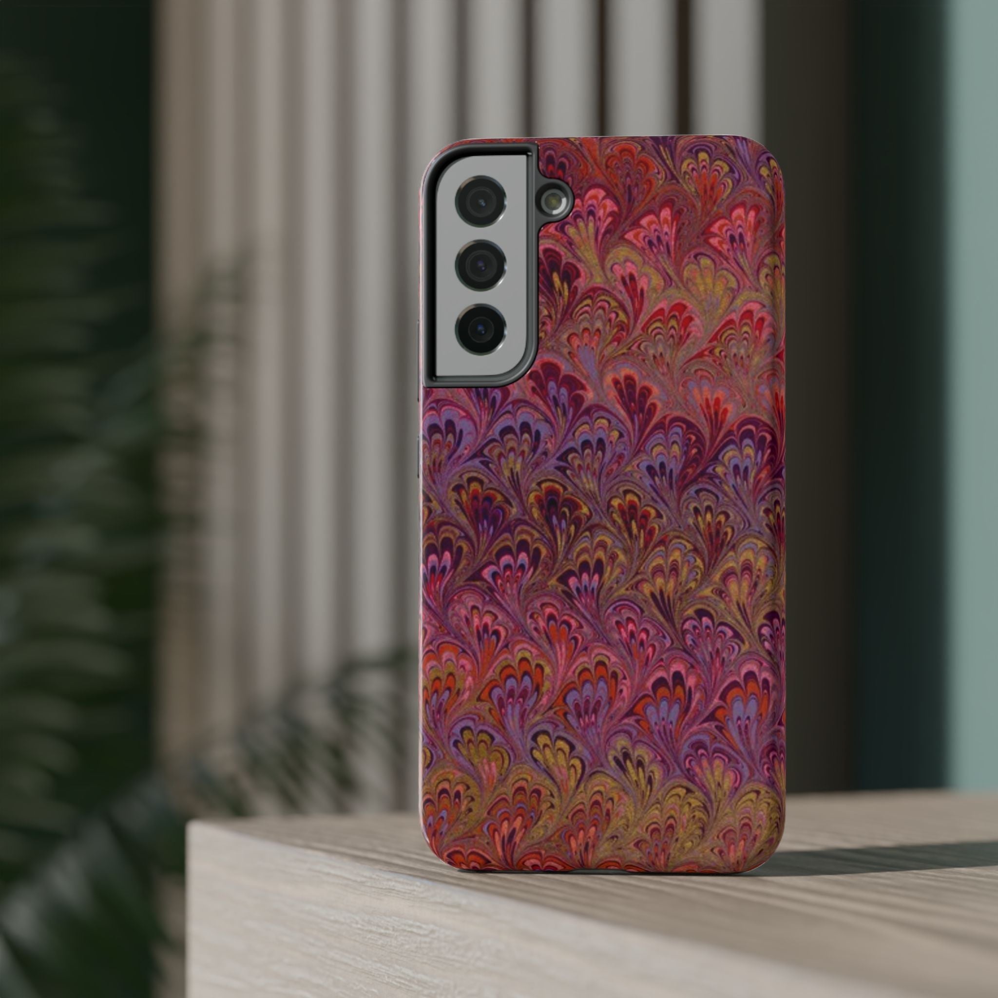 Red, Burgundy, Lavender Italian Peacock Feather Design Phone Case