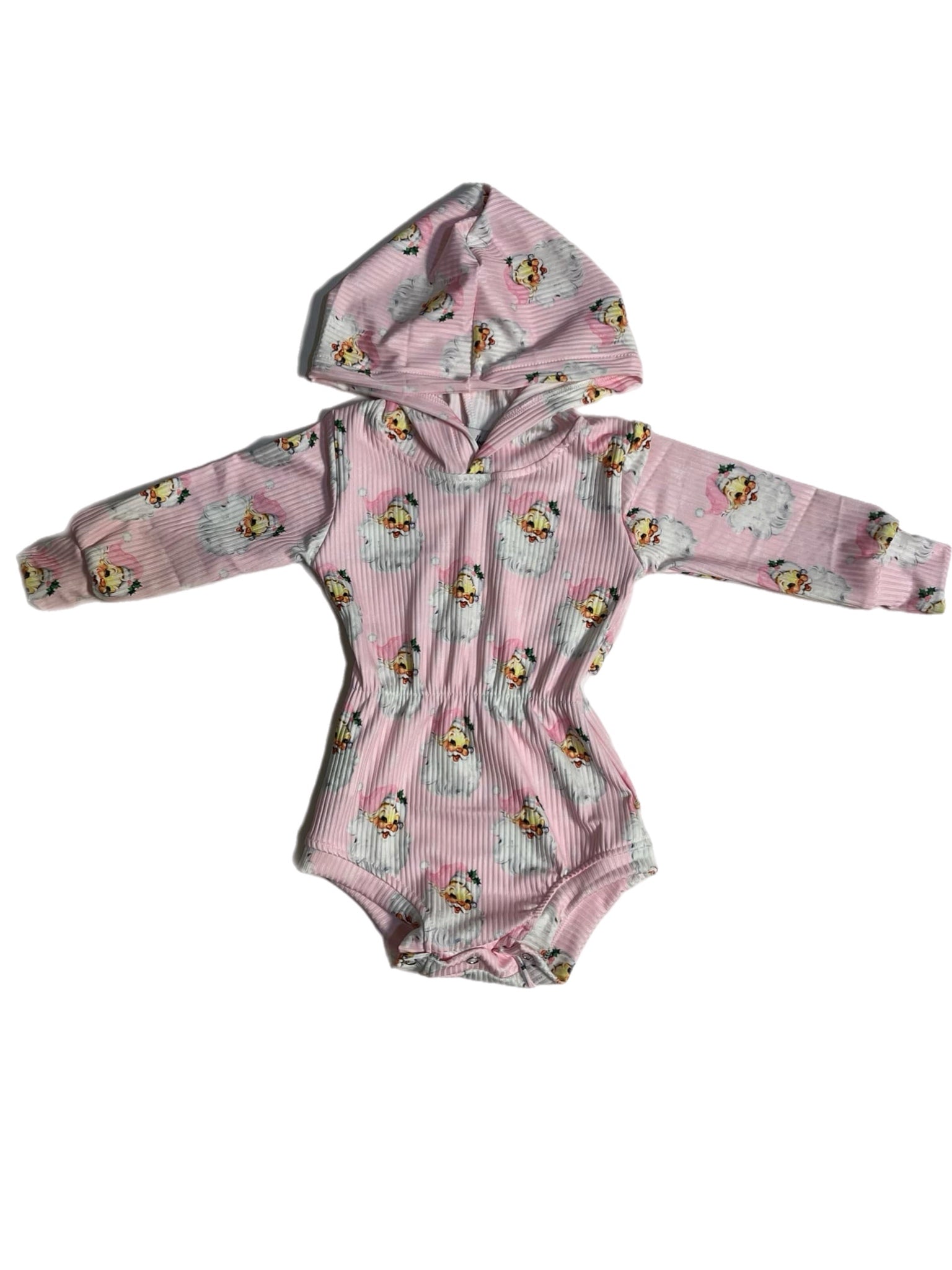 Pink santa Ribbed Hooded romper