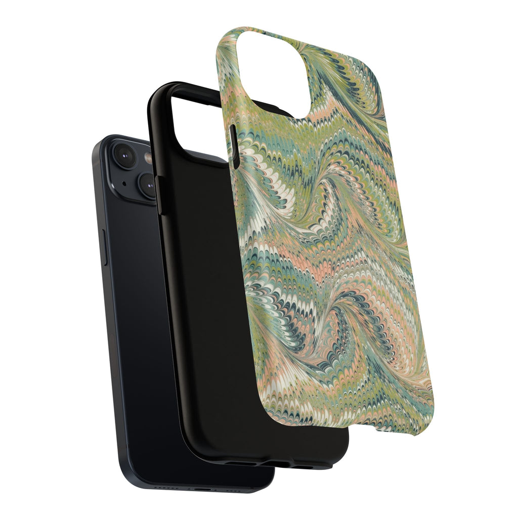 Florentine Marble iPhone Case | Inspired by Florence | Italian Marbled Paper Technique | Artisanal Green Swirl | Dual-Layer Protective Case | Matte or Glossy