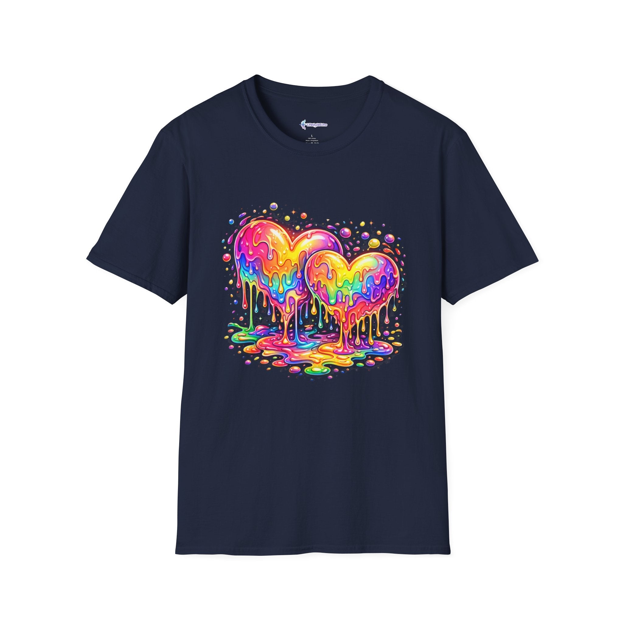 Melting Hearts Tee - Vibrant Double Heart Graphic T-Shirt