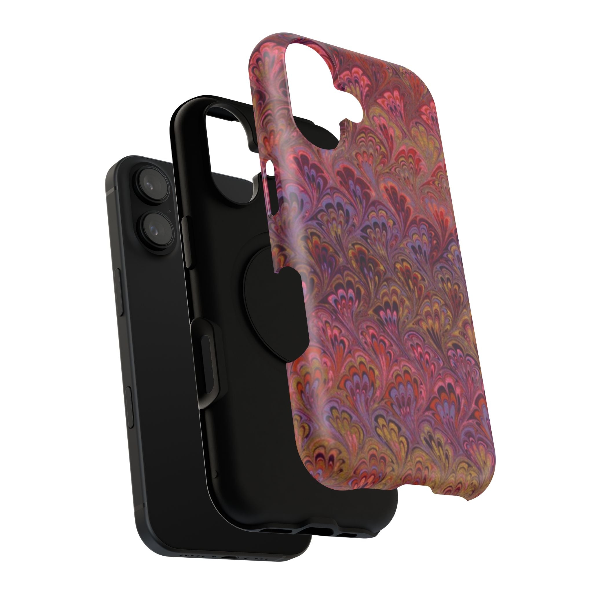 Red, Burgundy, Lavender Italian Peacock Feather Design Phone Case