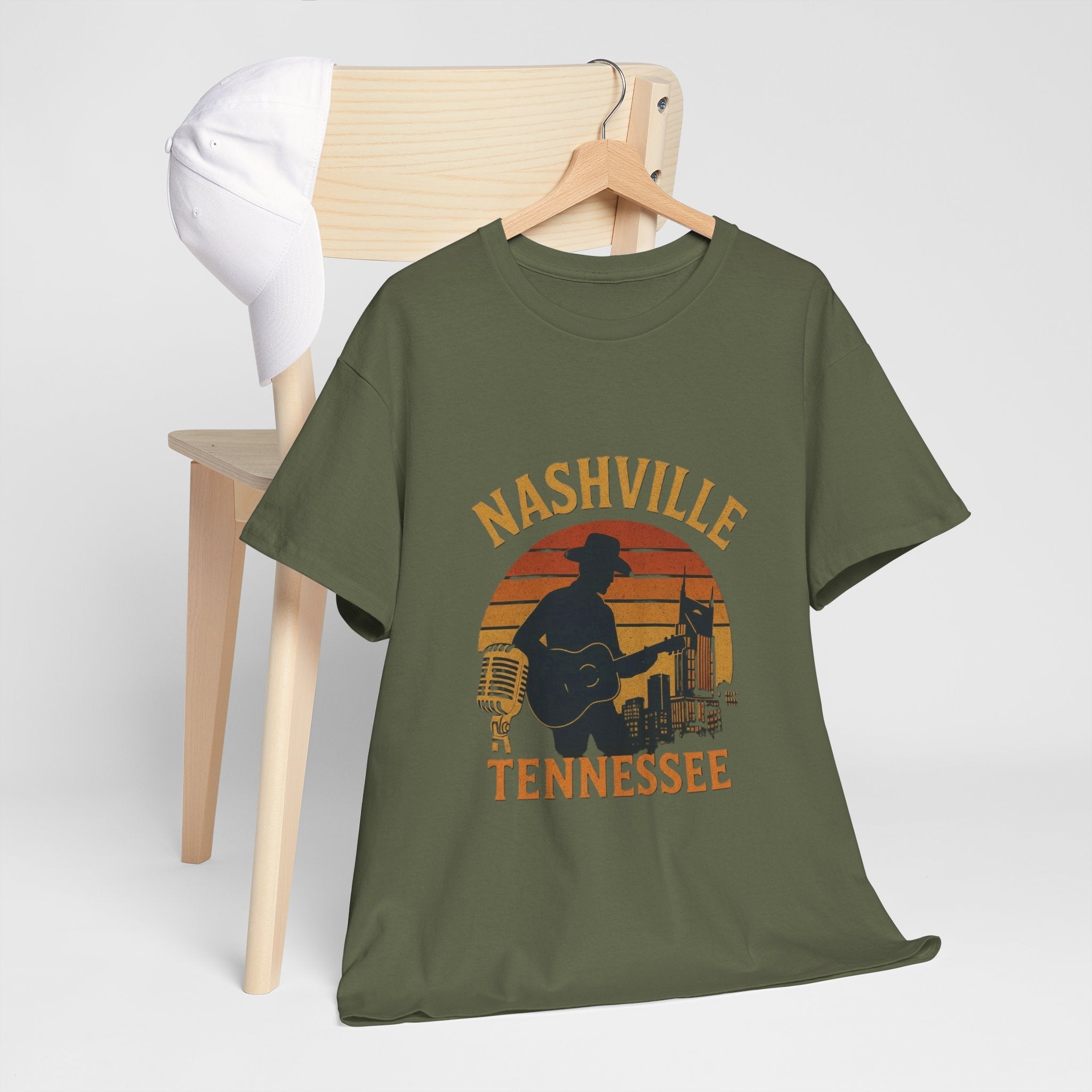 Nashville Tennessee Guitar Silhouette Tee — Retro Sunset Country Music T-Shirt