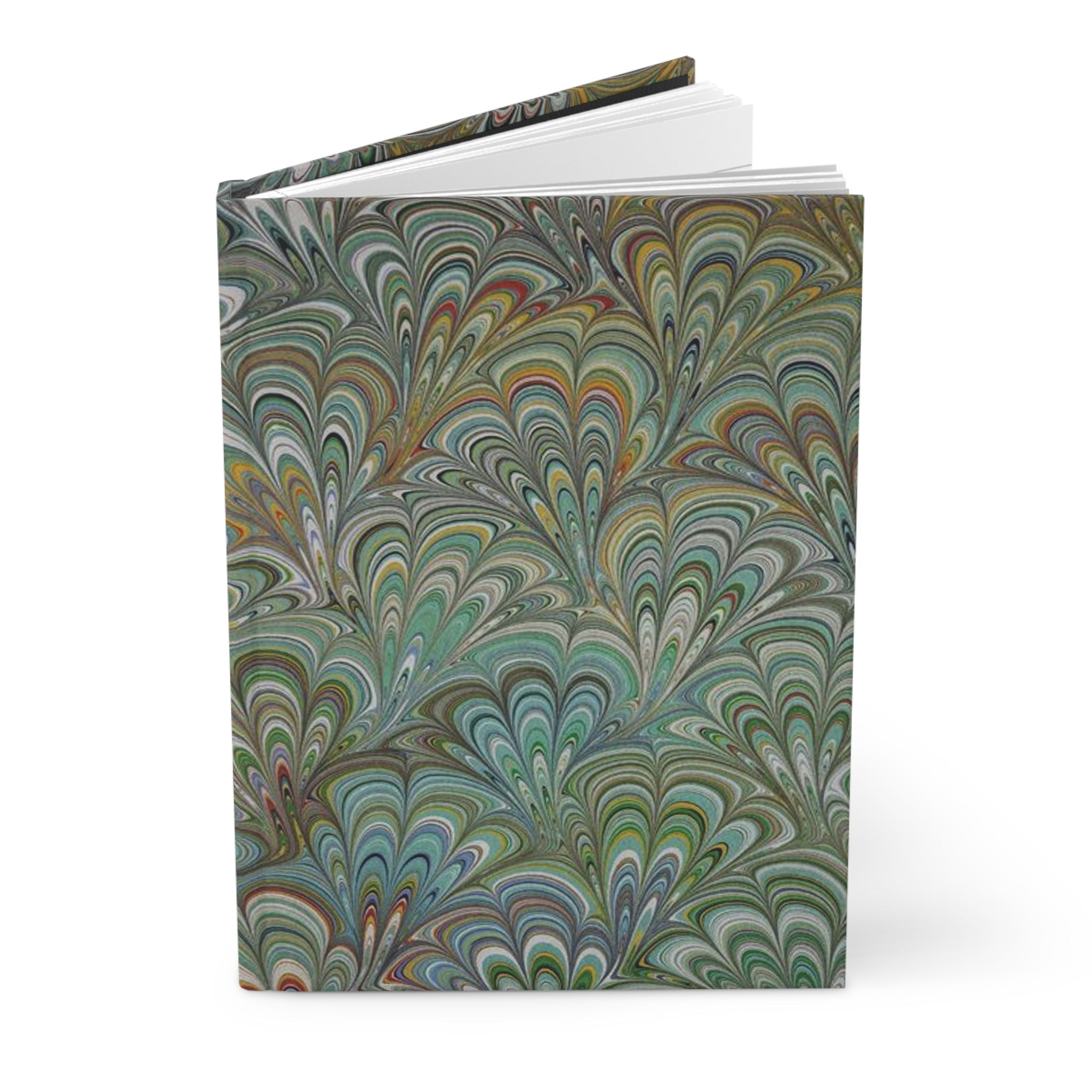 Green Peacock Vintage Italian Marbled Hardcover Journal