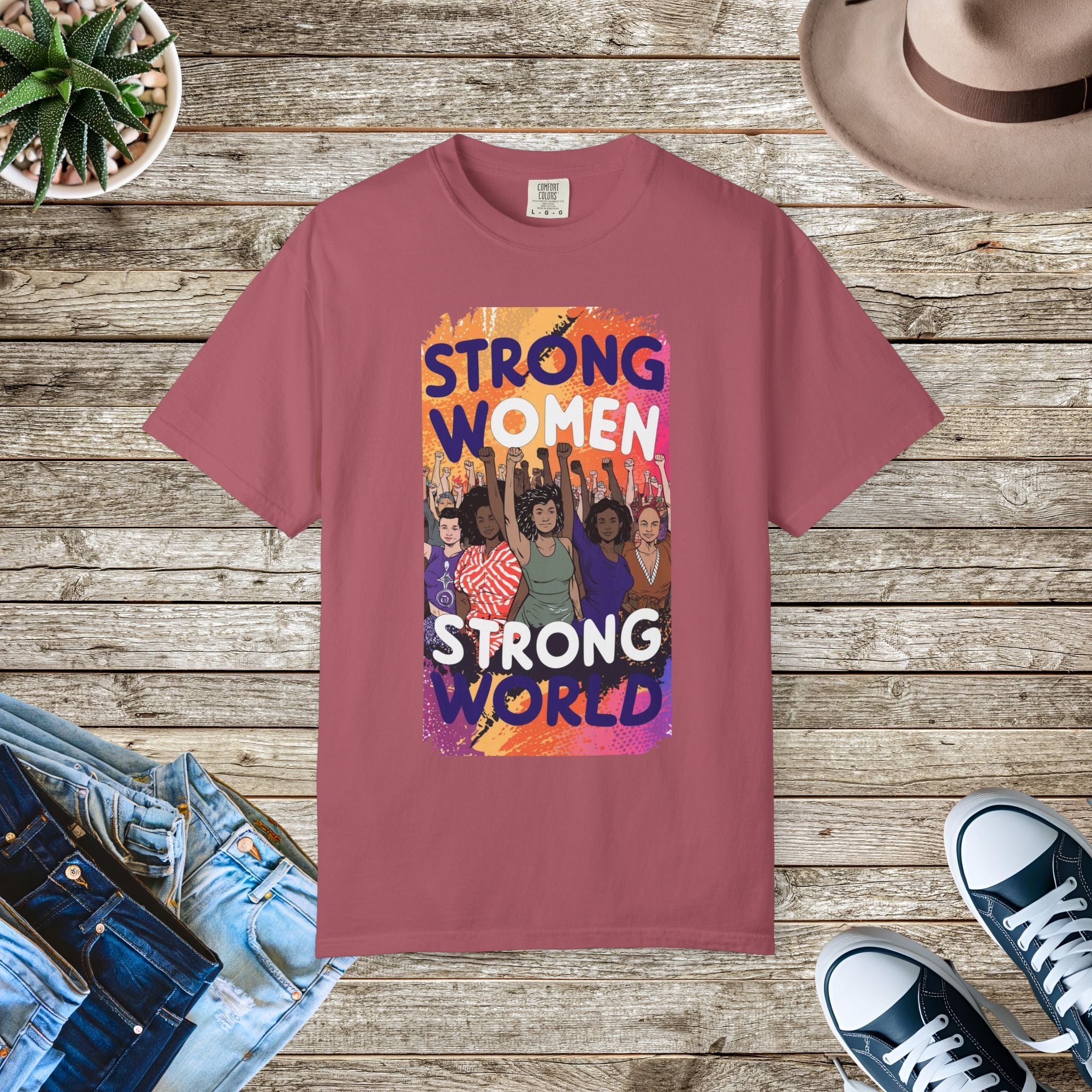 Strong Women Strong World Cotton Tee - Unisex Comfort - DipaliZ