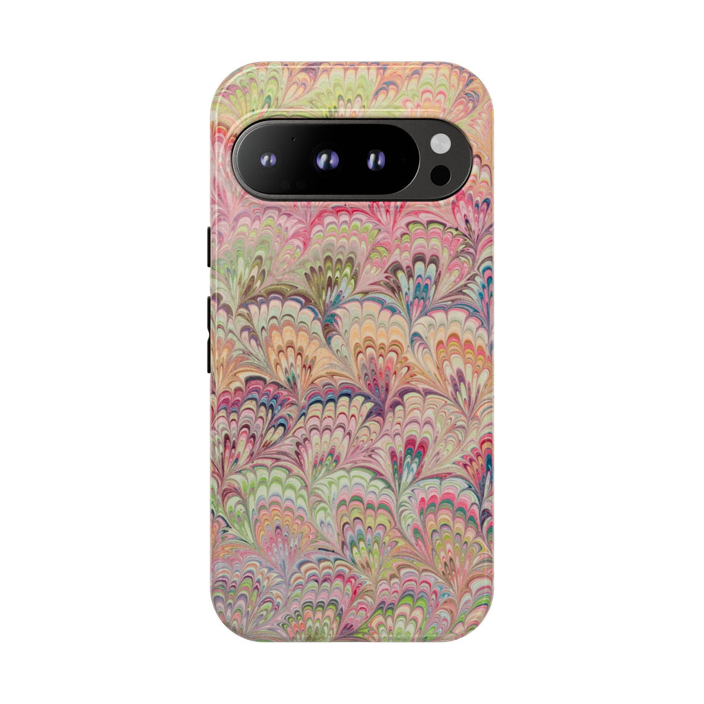 Pastel Pink + Green Feather Marbled Phone Case - Dual Layer Phone Cover