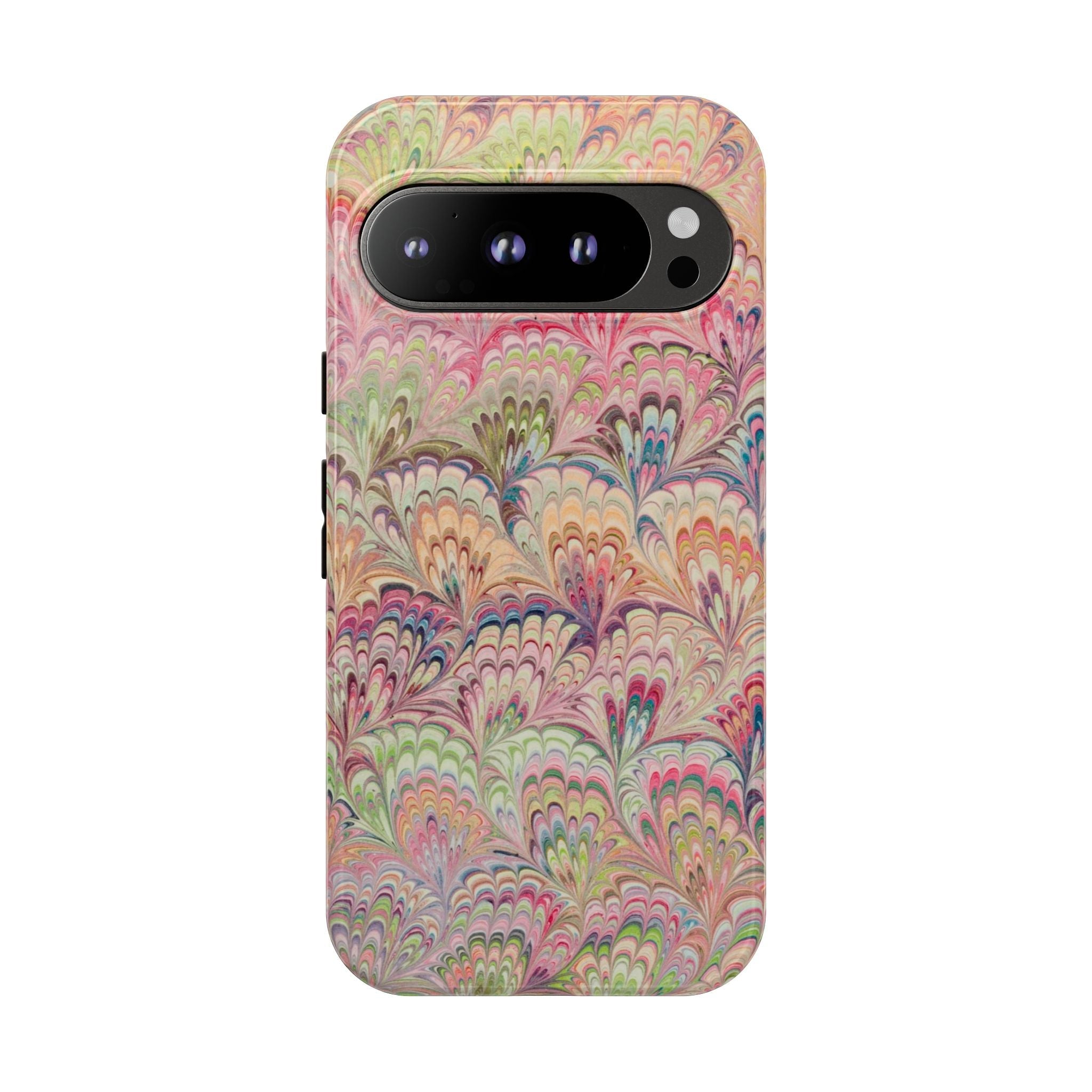Pastel Pink + Green Feather Marbled Phone Case - Dual Layer Phone Cover