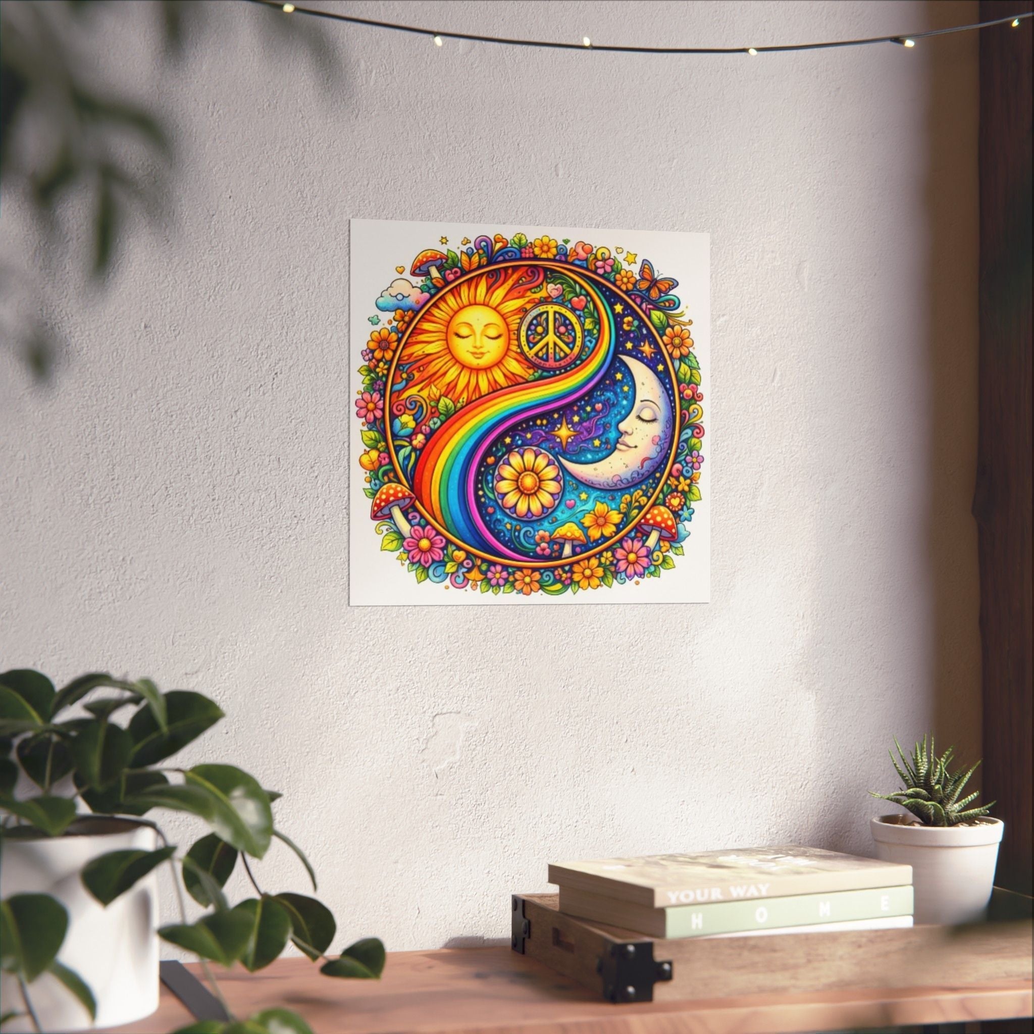 Sun & Moon Rainbow Yin-Yang Poster — Psychedelic Peace Wall Art