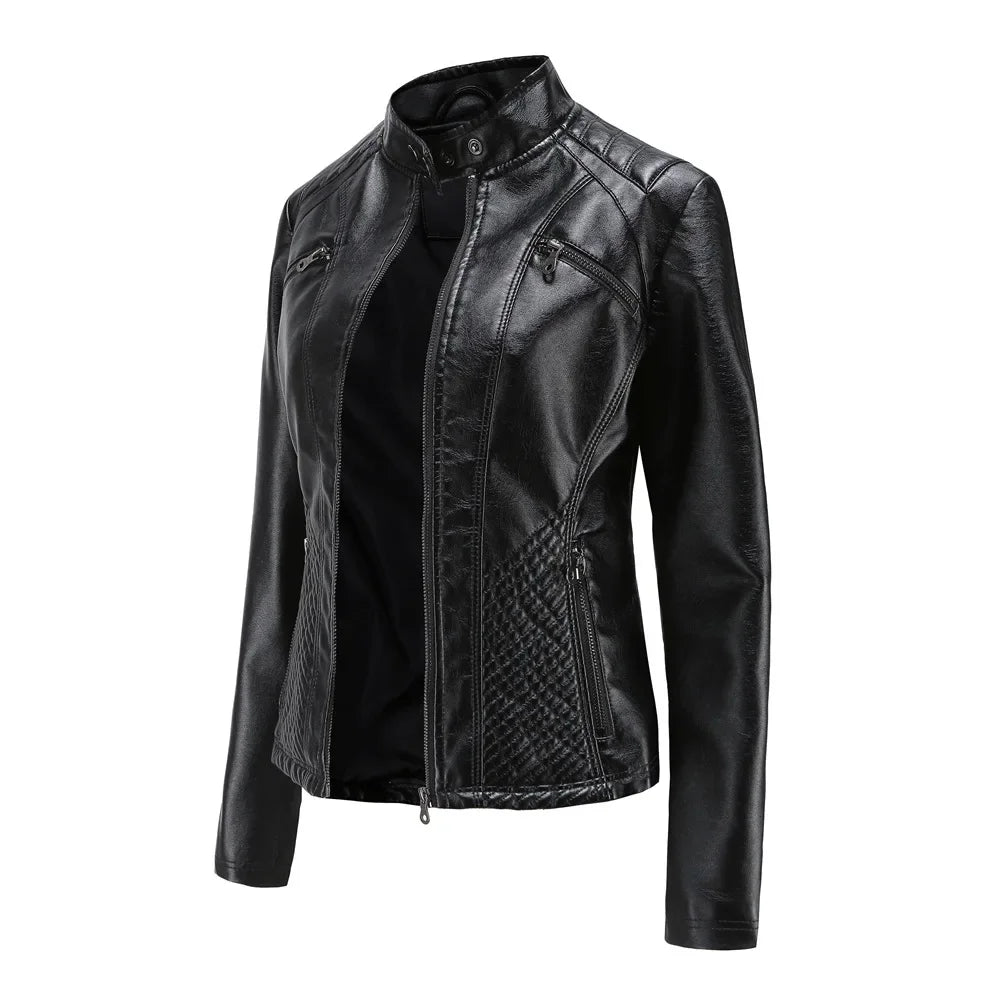 Women's Zipper PU Leather Motorcycle Jacket