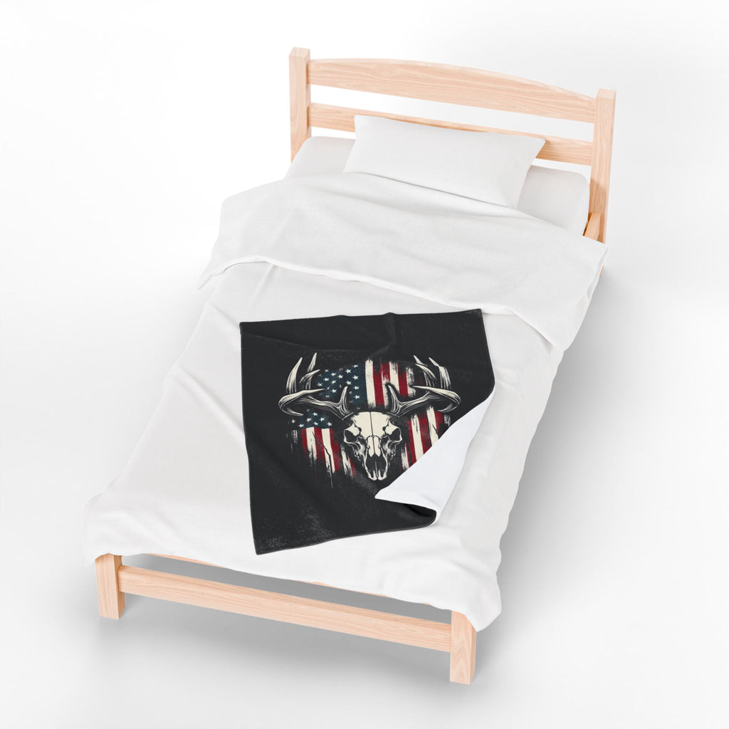 American Flag Deer Skull Velveteen Plush Blanket